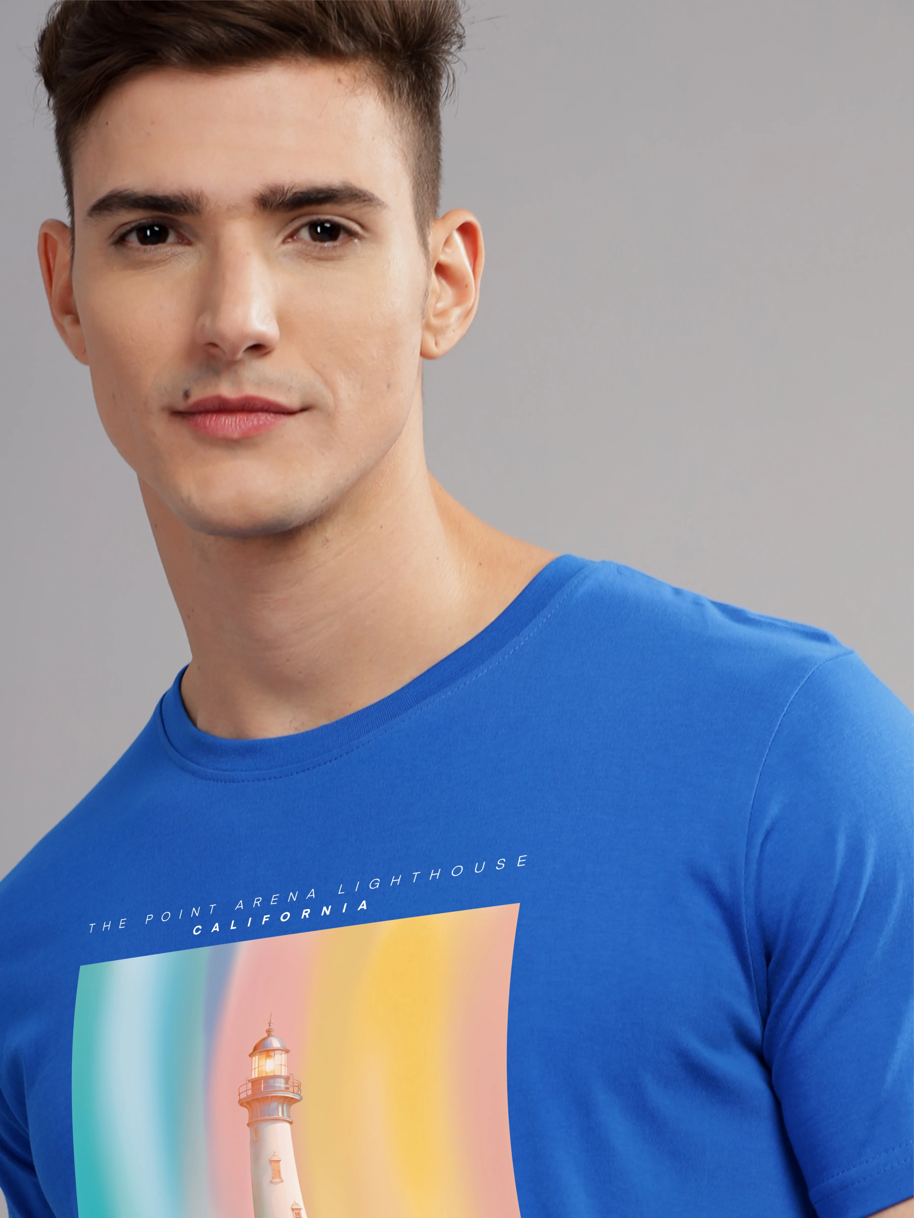 Men Blue Round Neck T Shirt - Image 2