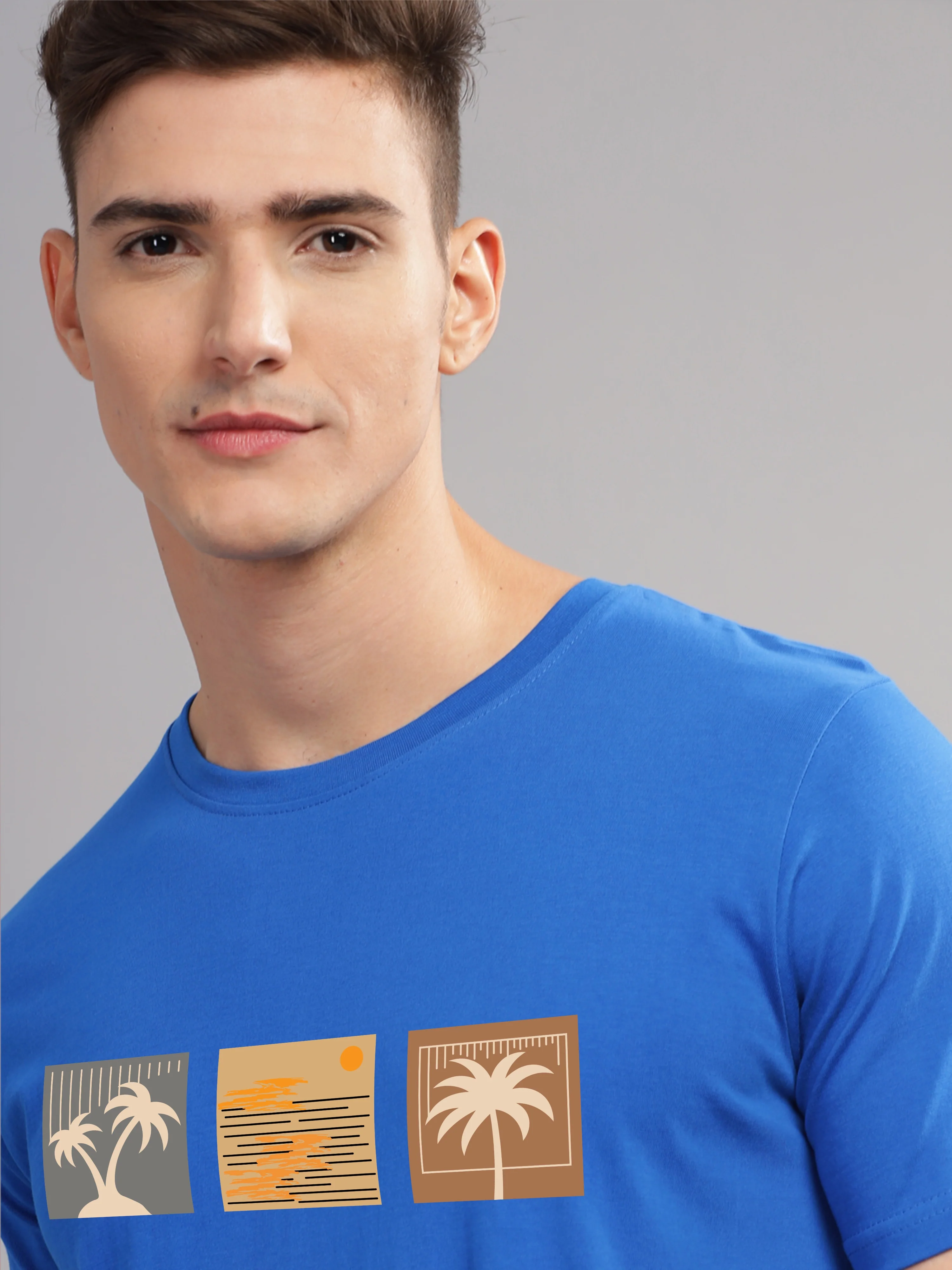 Men Blue Round Neck T Shirt - Image 2