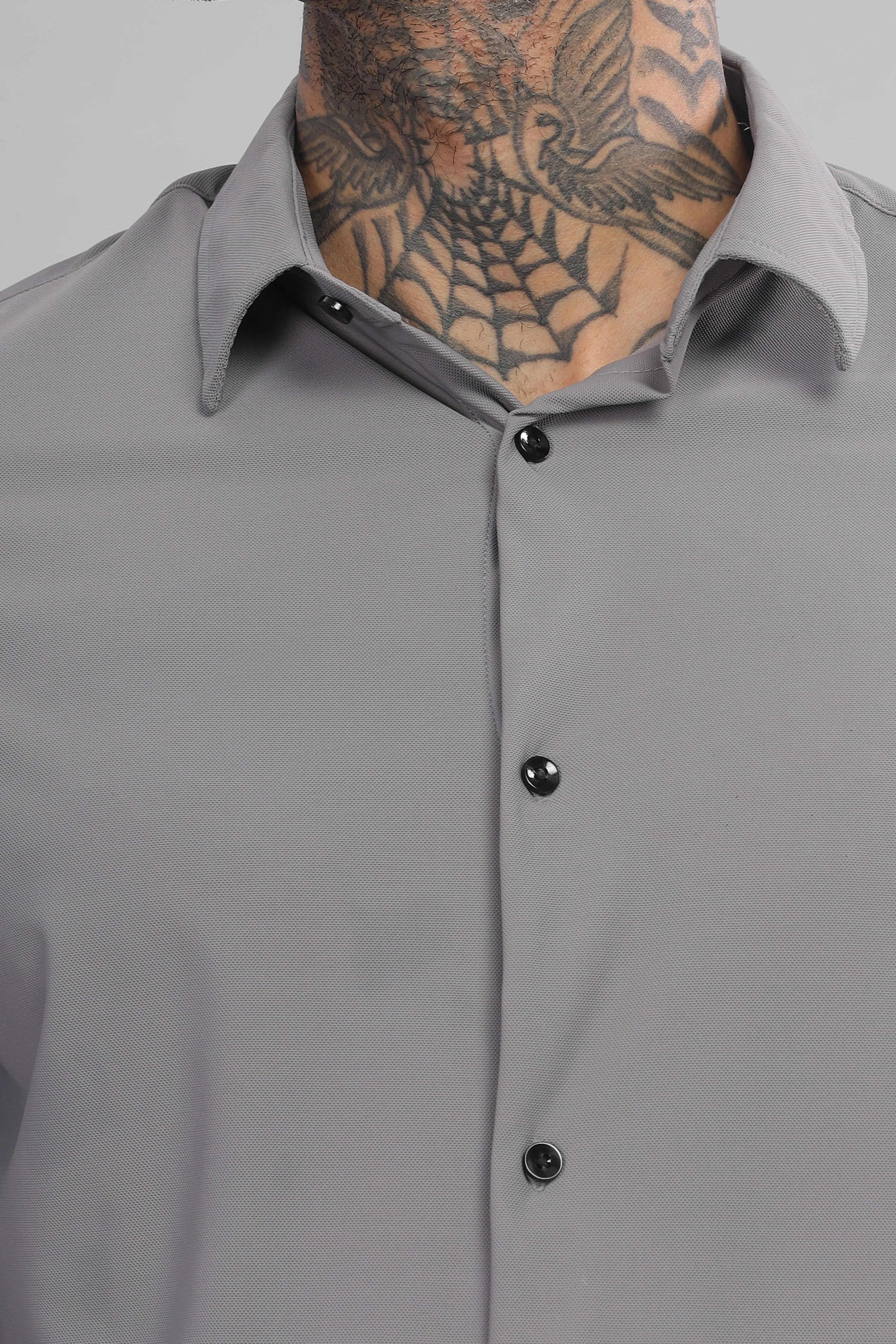 Men Grey Blue Slim Fit Shirt - Image 3