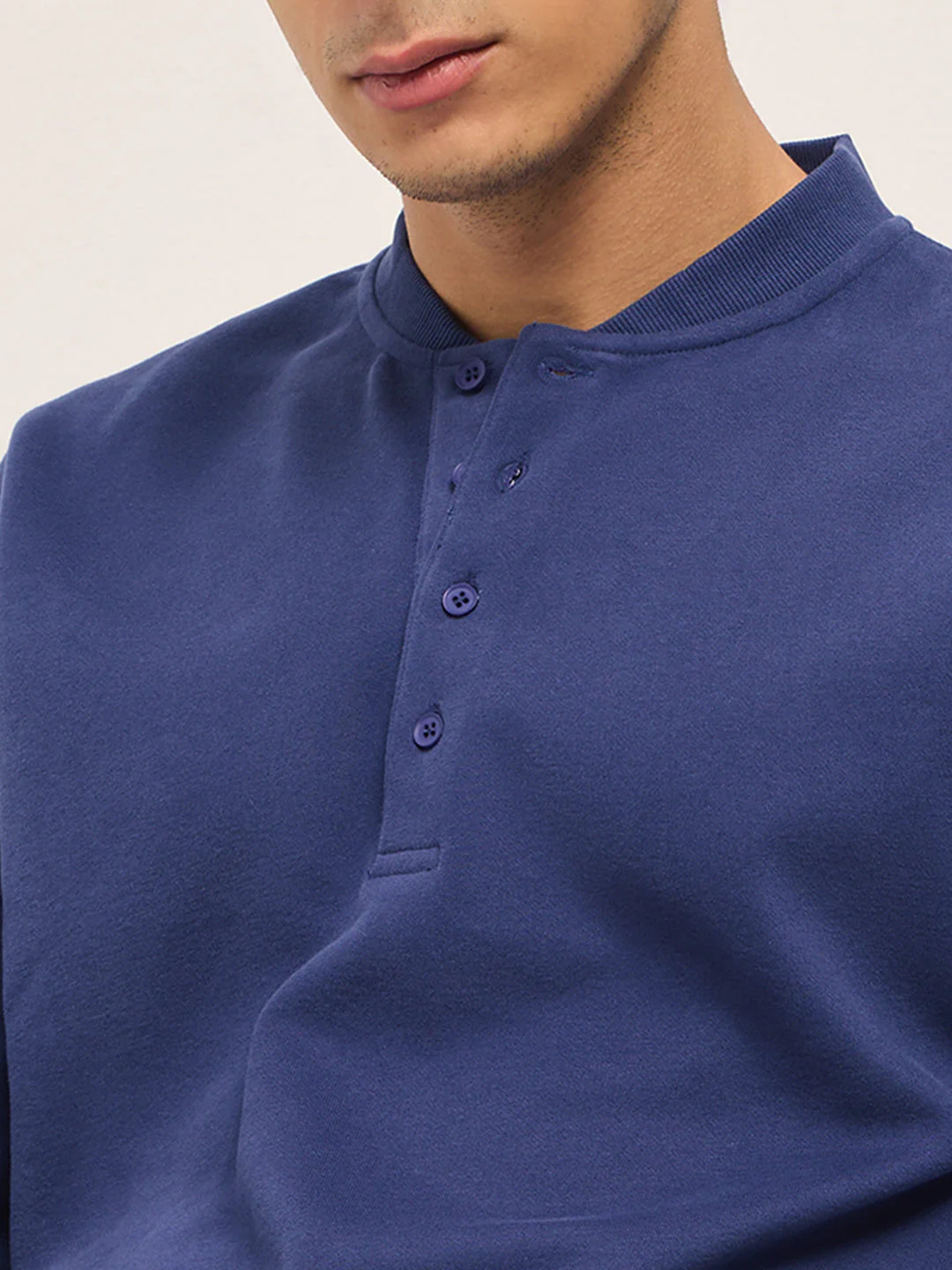 Men Blue Solid Relaxed Fit Henley Neck T-Shirt - Image 5