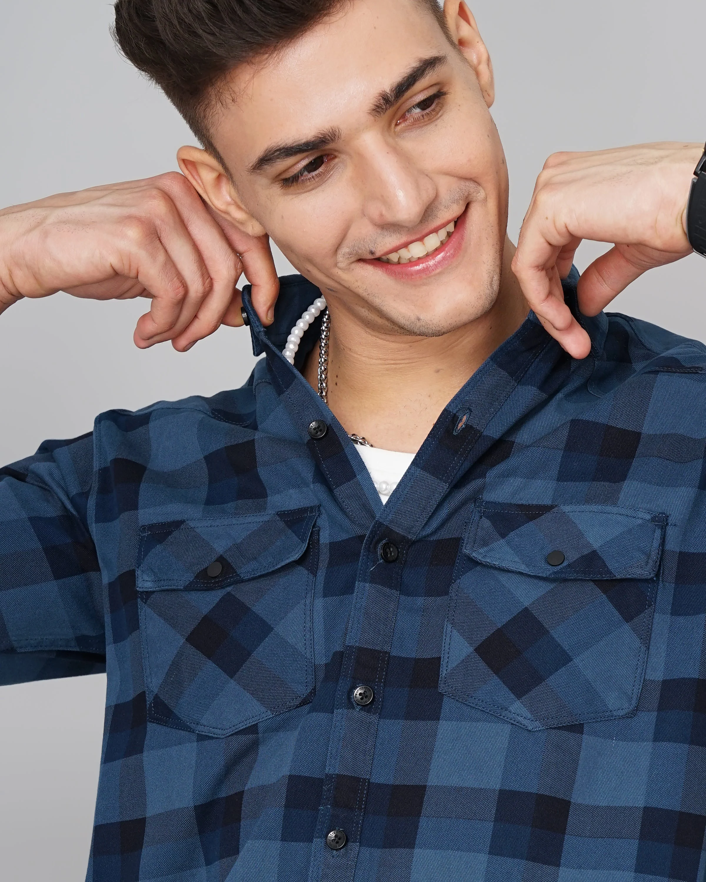 Men Ruse Blue Checks Shirt - Image 2