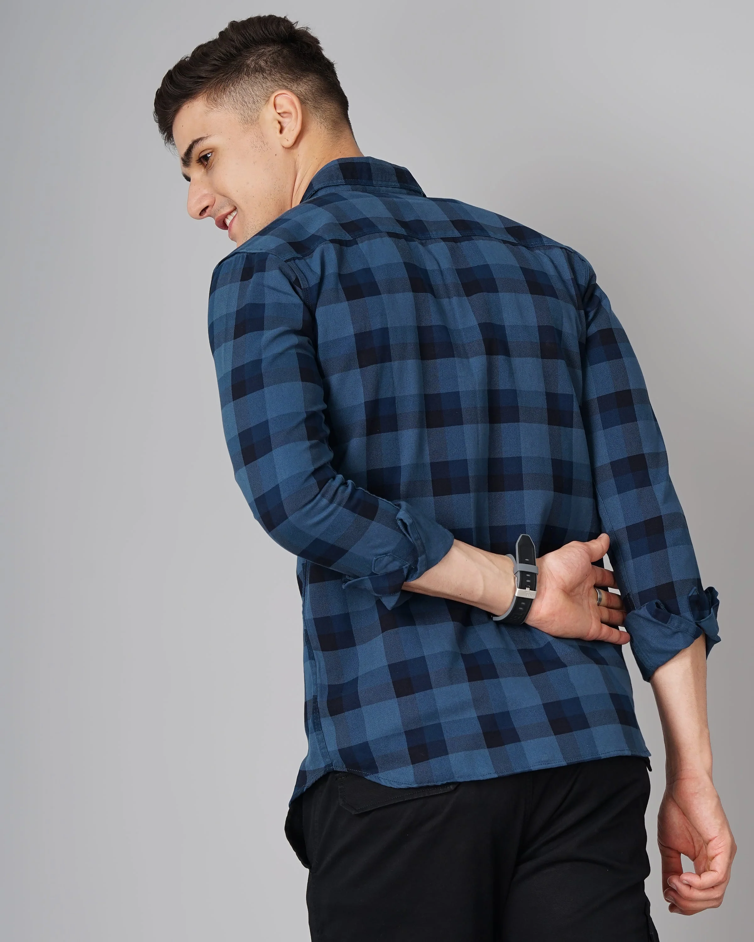 Men Ruse Blue Checks Shirt - Image 3
