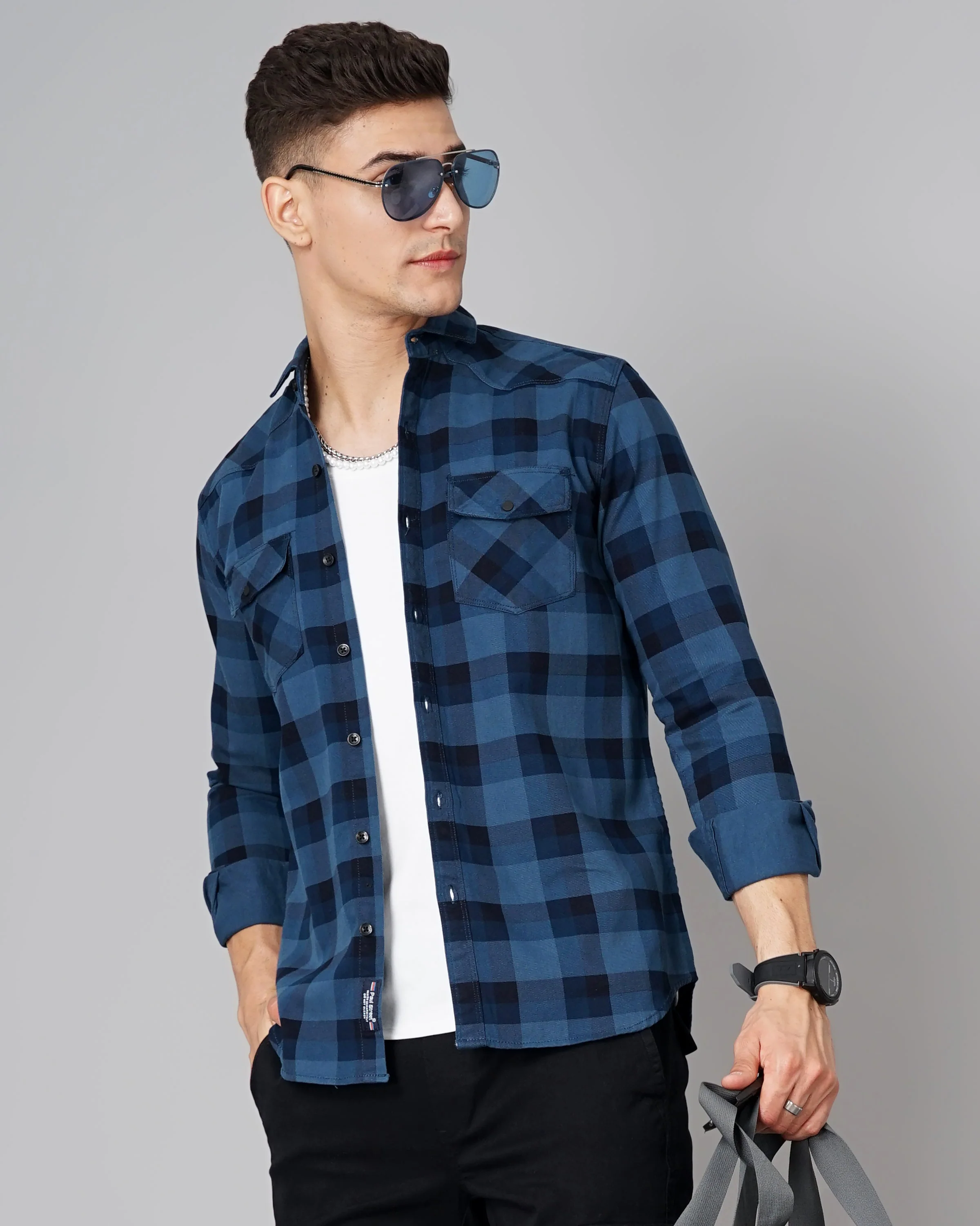 Men Ruse Blue Checks Shirt - Image 4