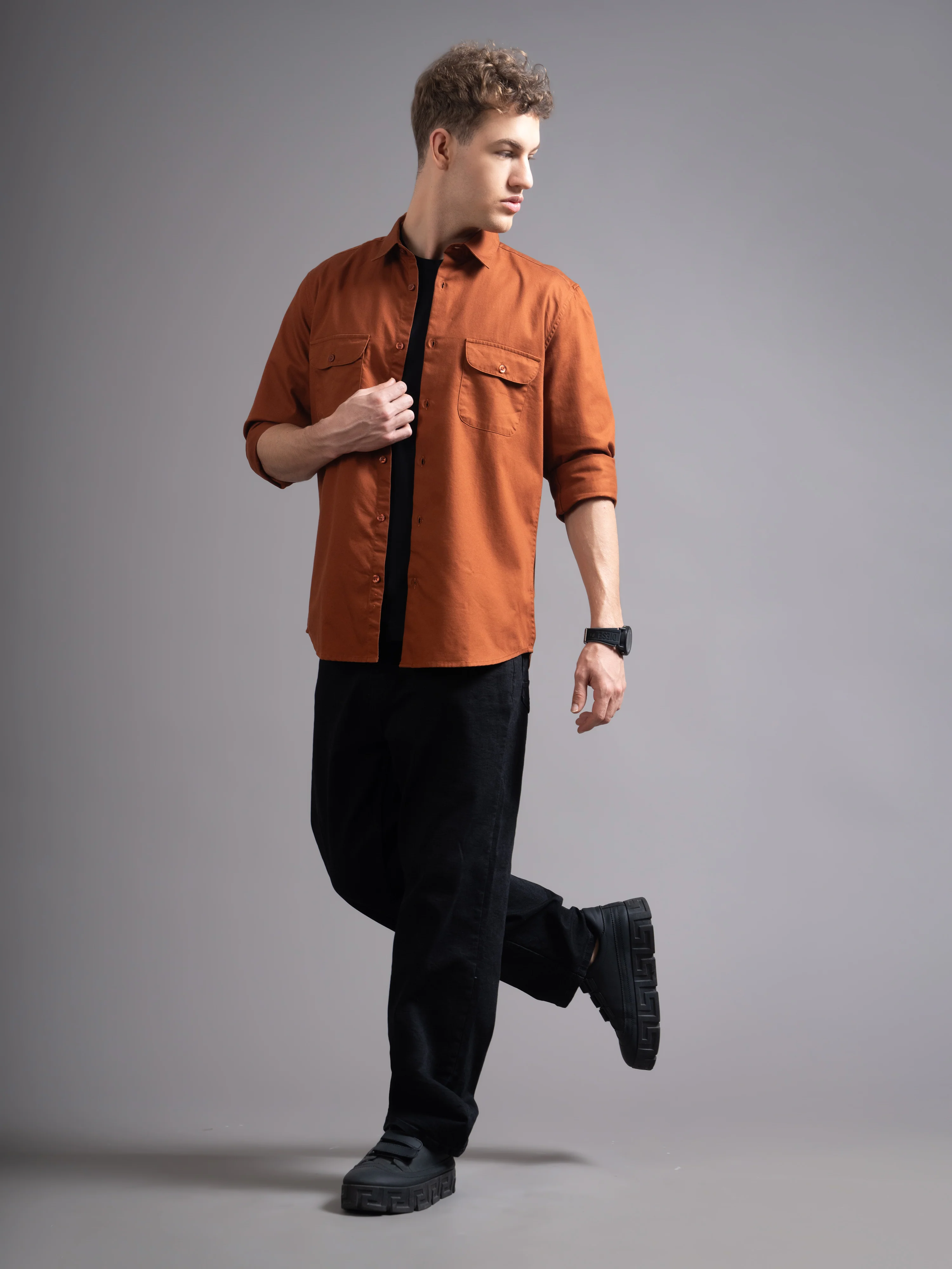 Men Rust Casual Shirt - Image 2