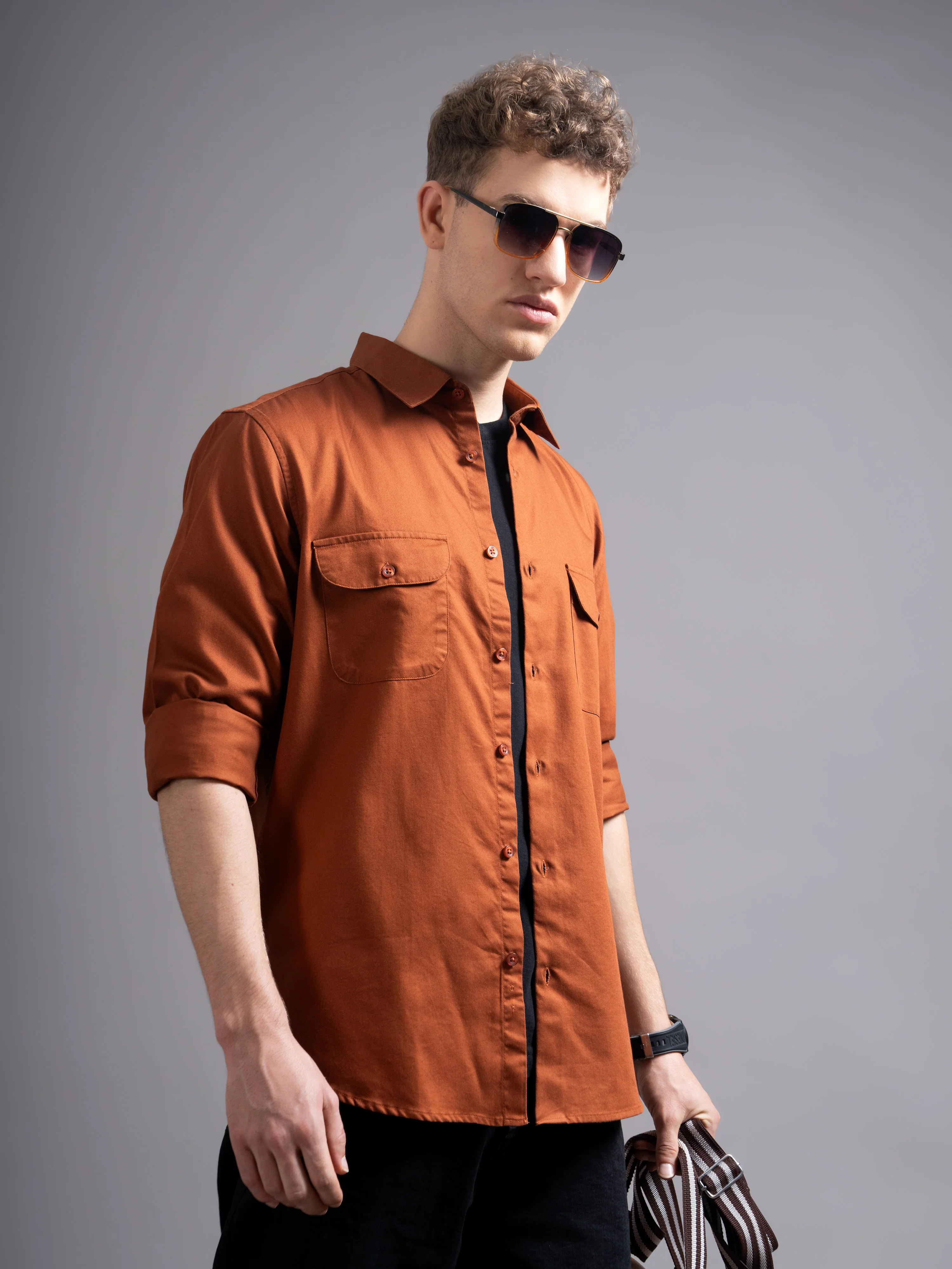 Men Rust Casual Shirt - Image 3