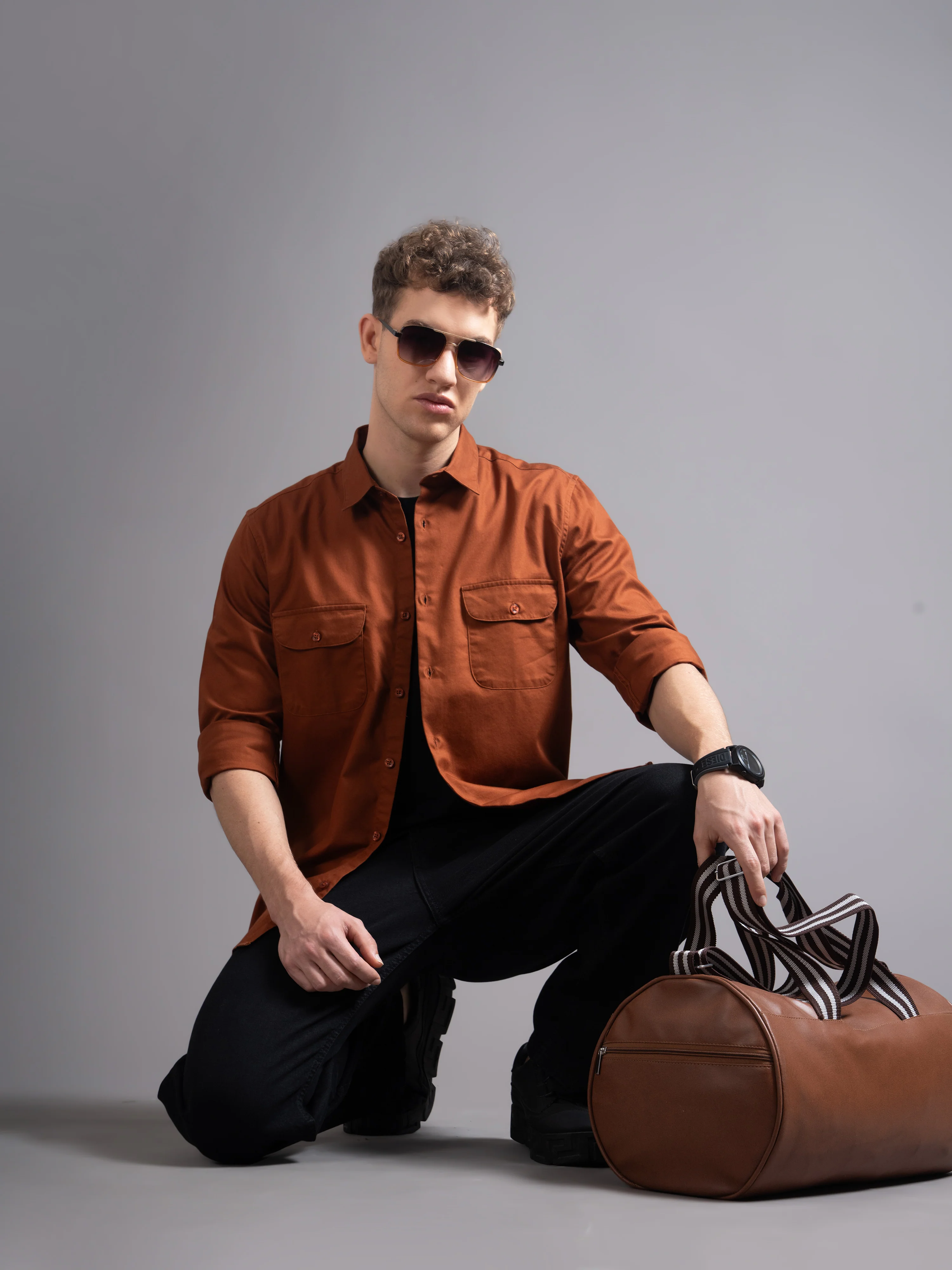 Men Rust Casual Shirt - Image 7