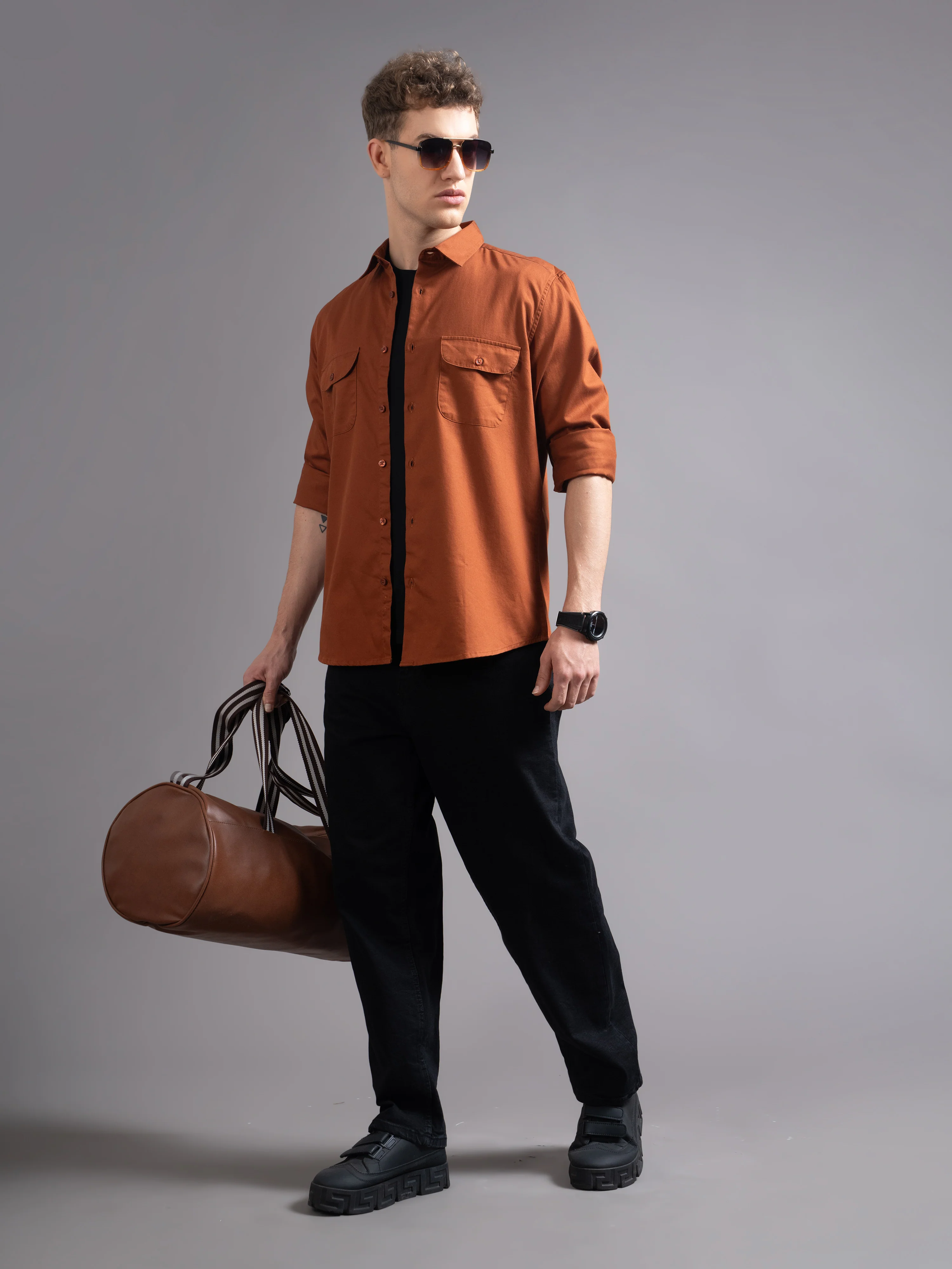 Men Rust Casual Shirt - Image 8