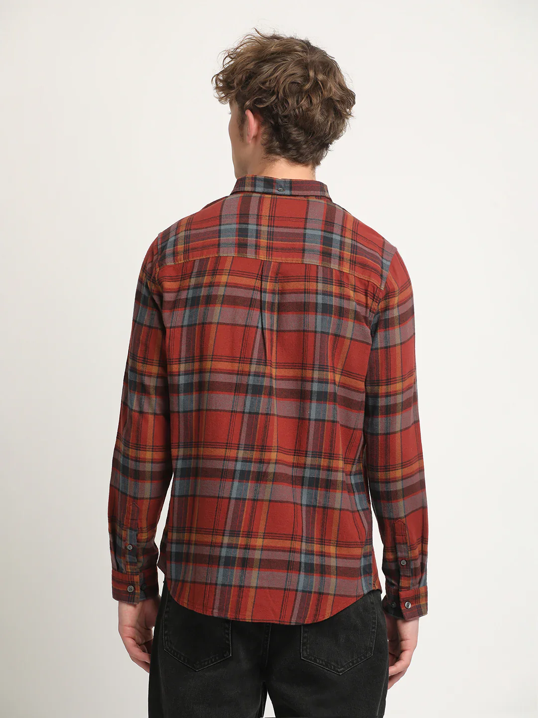 Men Rust Checked Casual Shirt - Image 2