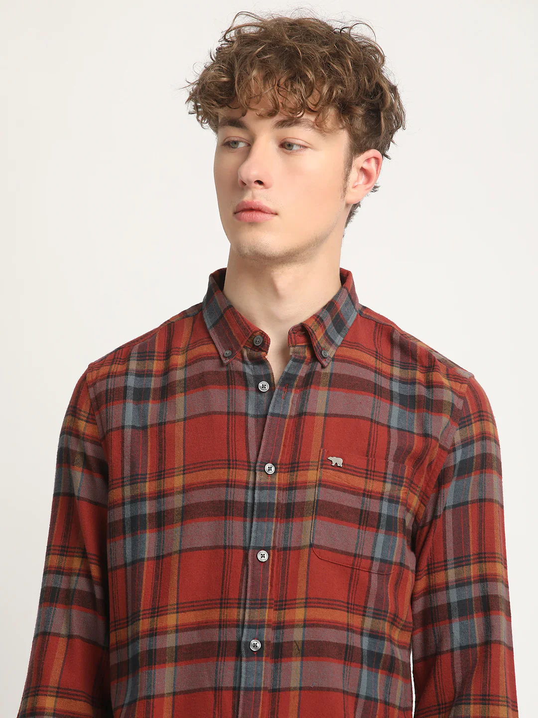 Men Rust Checked Casual Shirt - Image 5