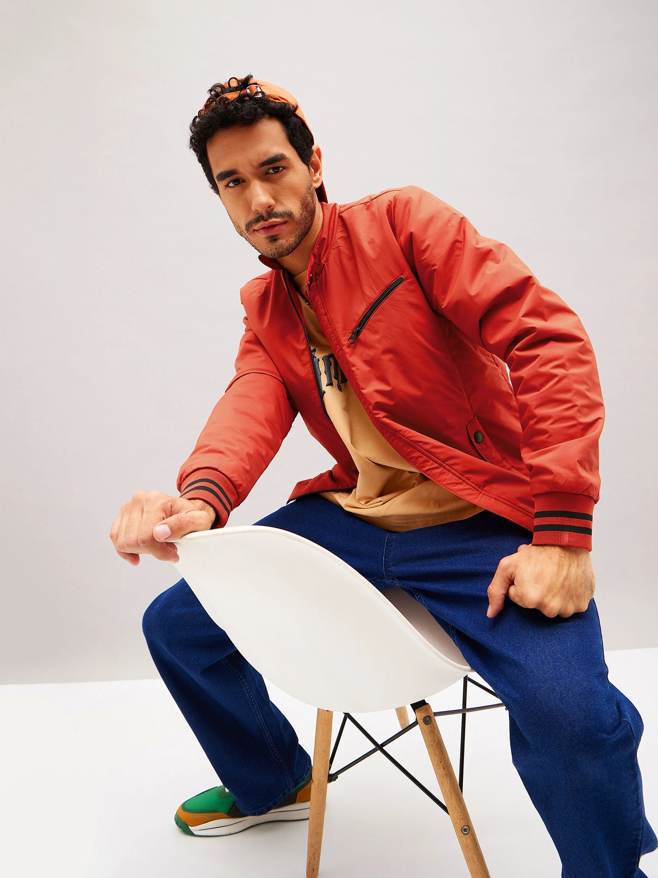 Men Rust Full Sleeve Front Zipper Jacket - Image 2