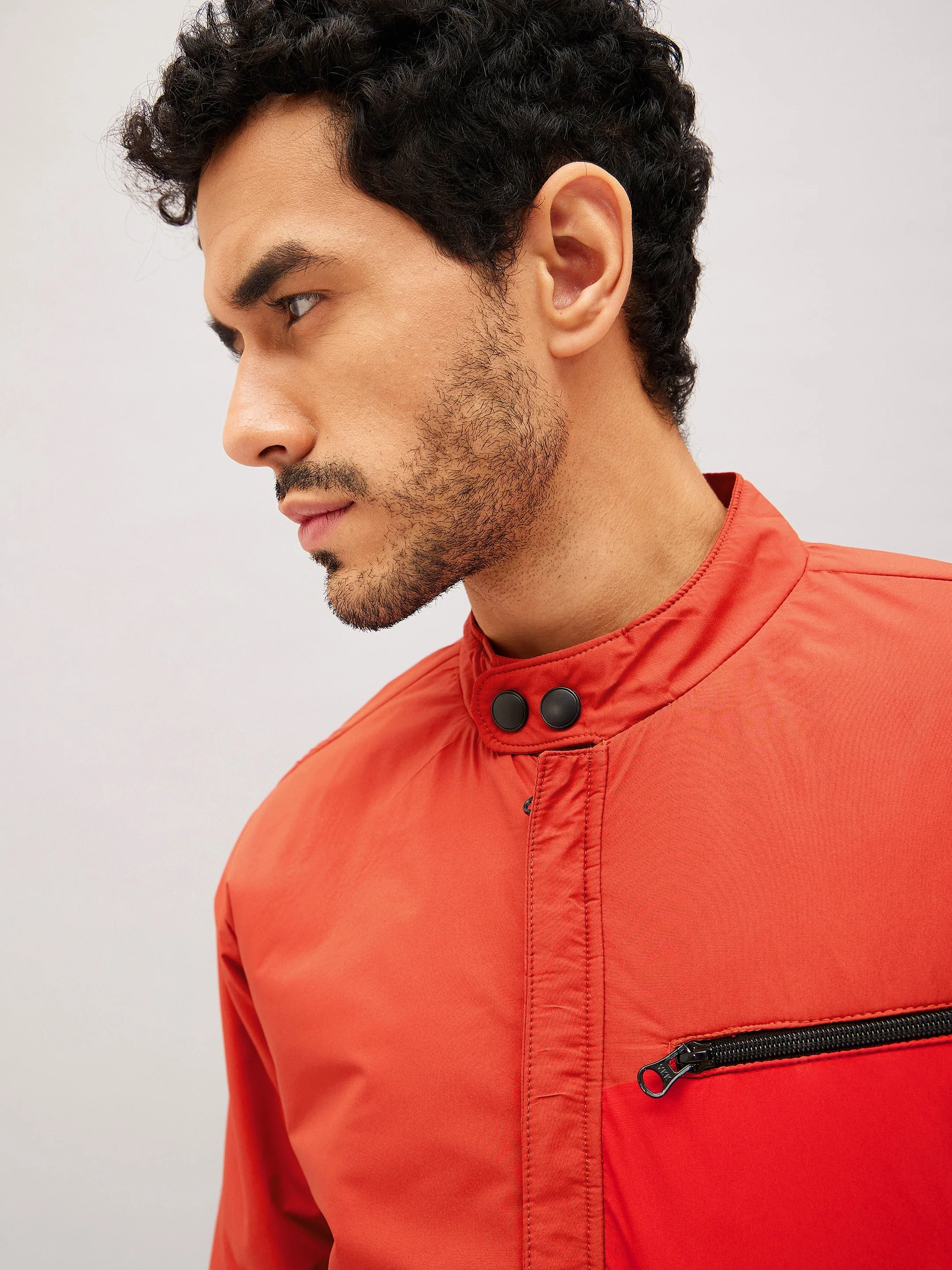 Men Rust Full Sleeve Front Zipper Jacket - Image 4