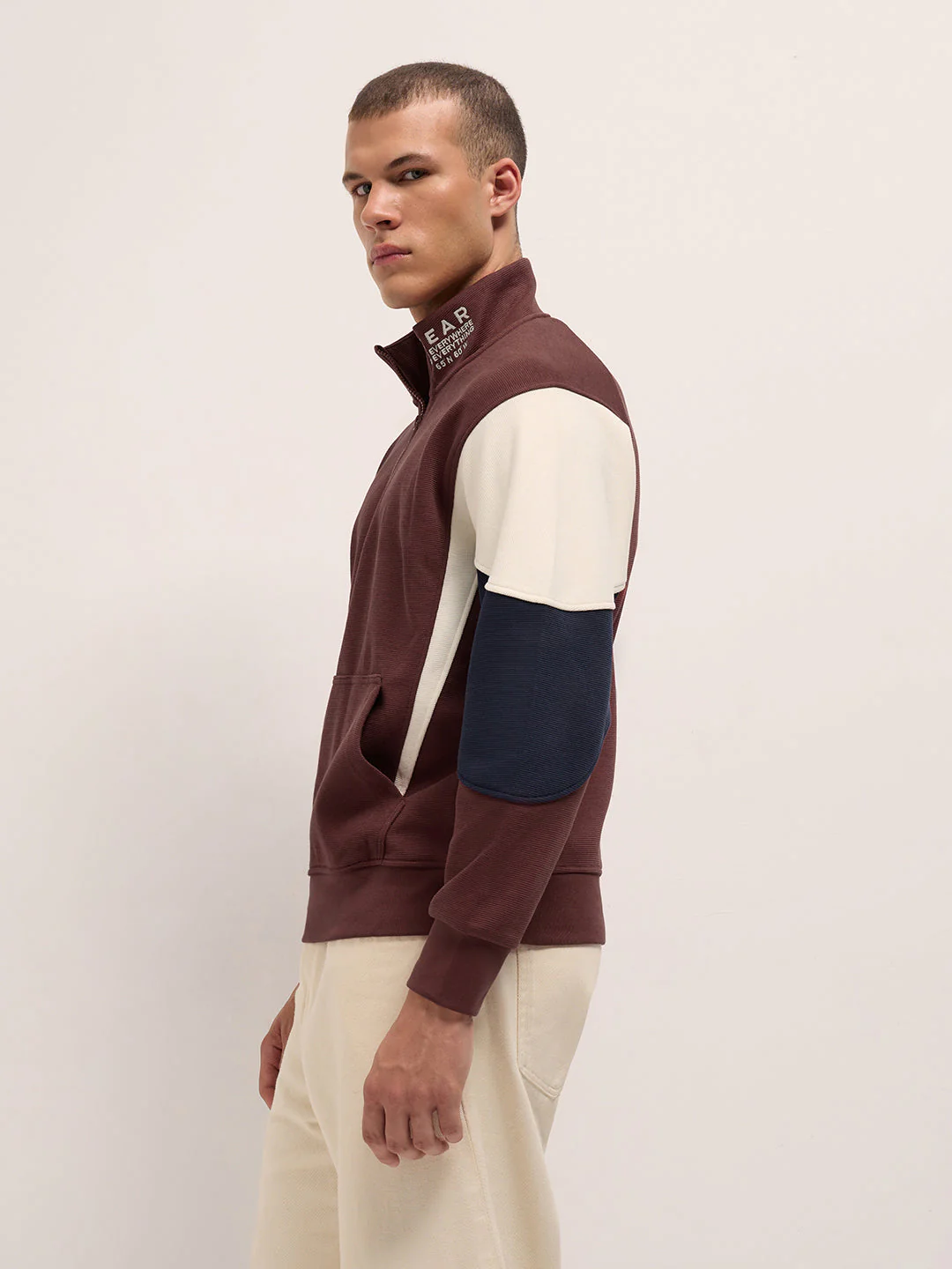 Men Rust Regular Fit High Neck T-Shirt - Image 3