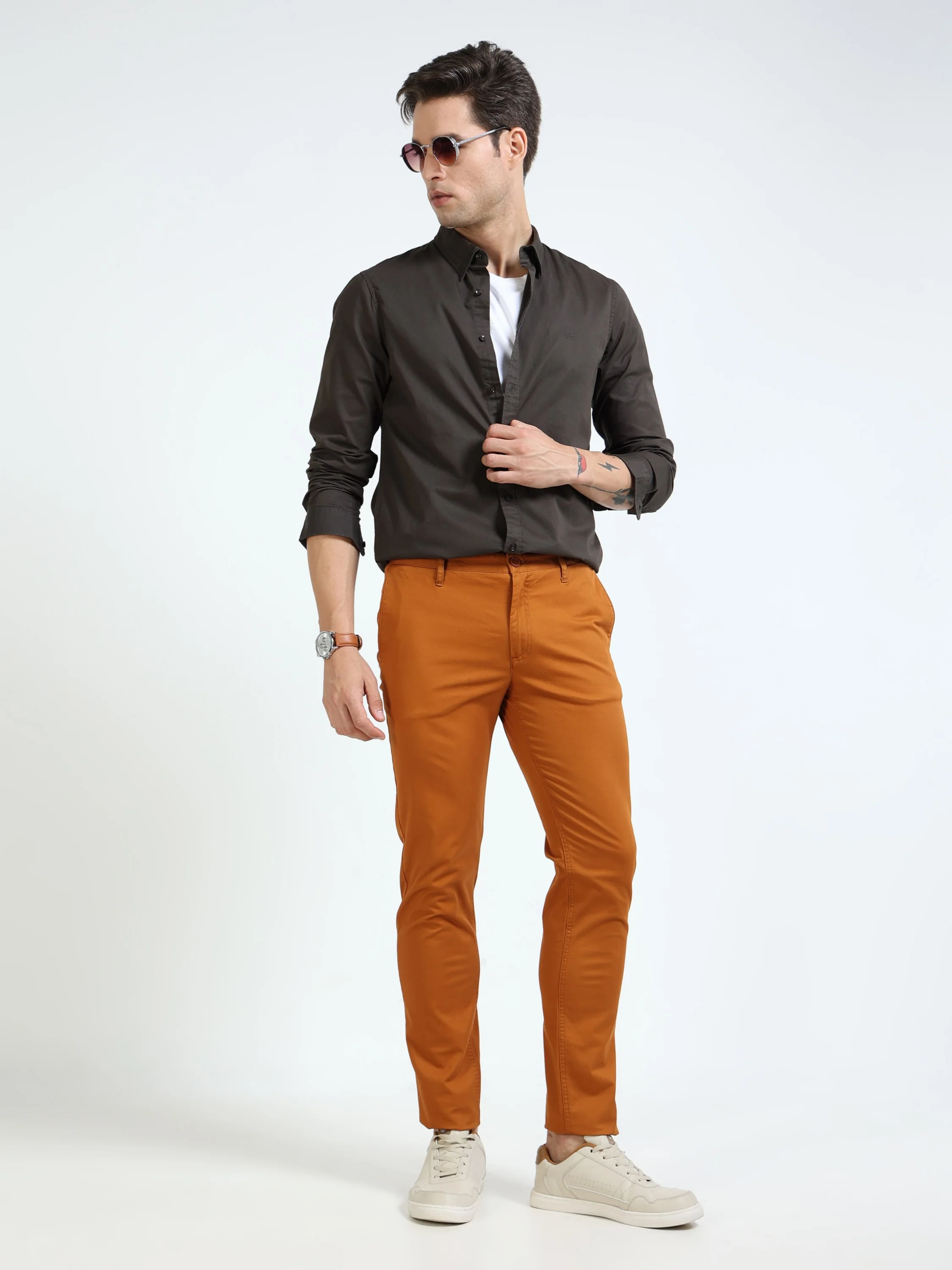 Men Rust Slim Fit Pant - Image 2