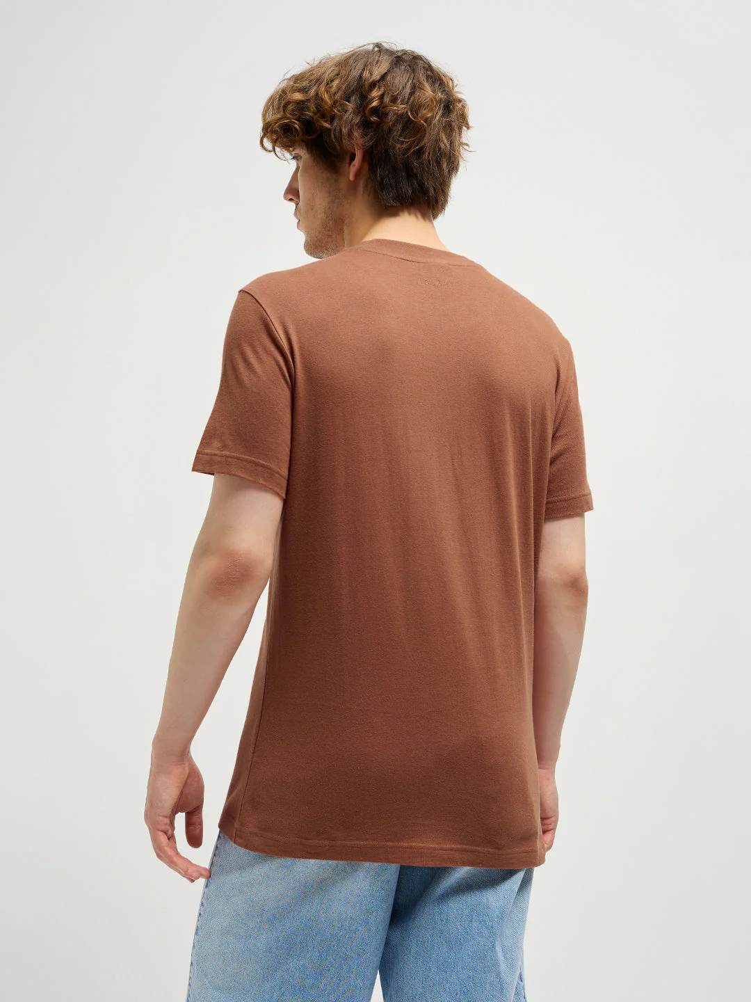 Men Rust Solid Crew Neck Regular Fit T-Shirt - Image 2