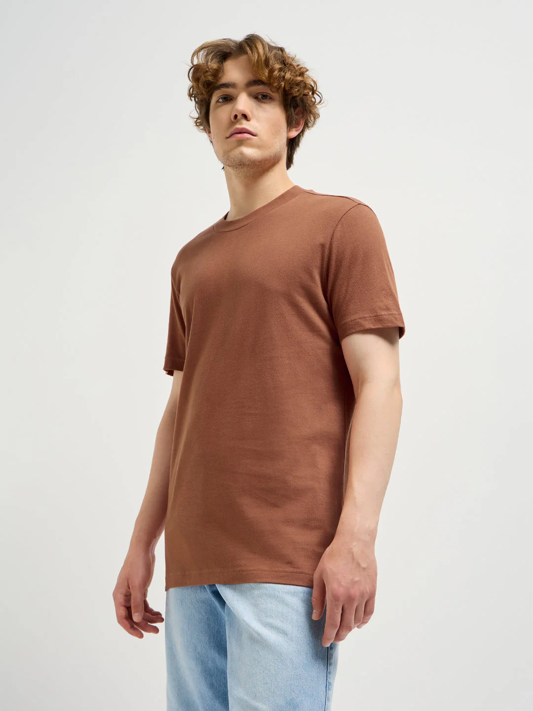 Men Rust Solid Crew Neck Regular Fit T-Shirt - Image 3