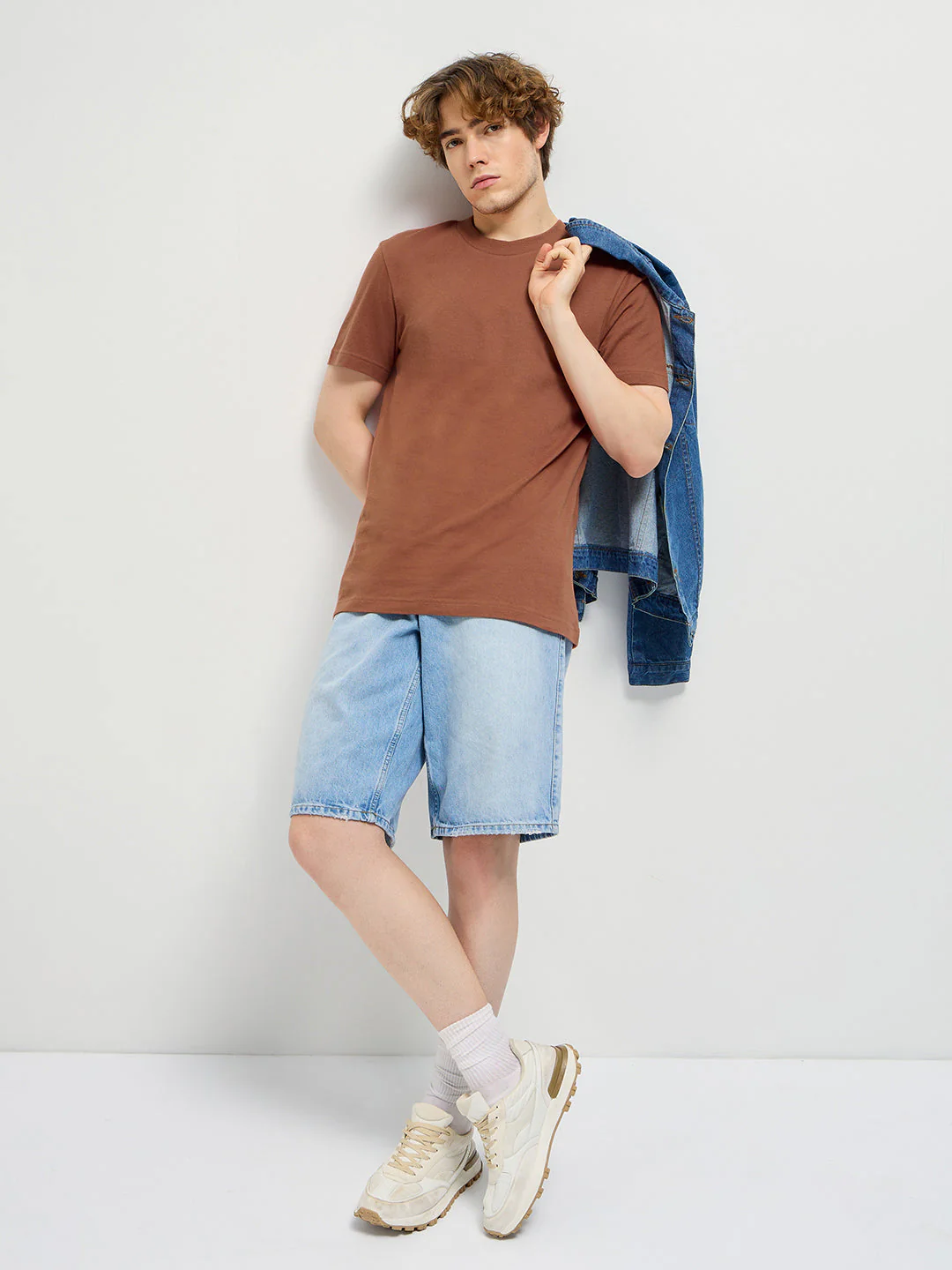 Men Rust Solid Crew Neck Regular Fit T-Shirt - Image 4