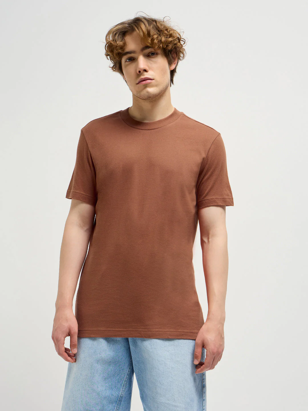 Men Rust Solid Crew Neck Regular Fit T-Shirt - Image 6