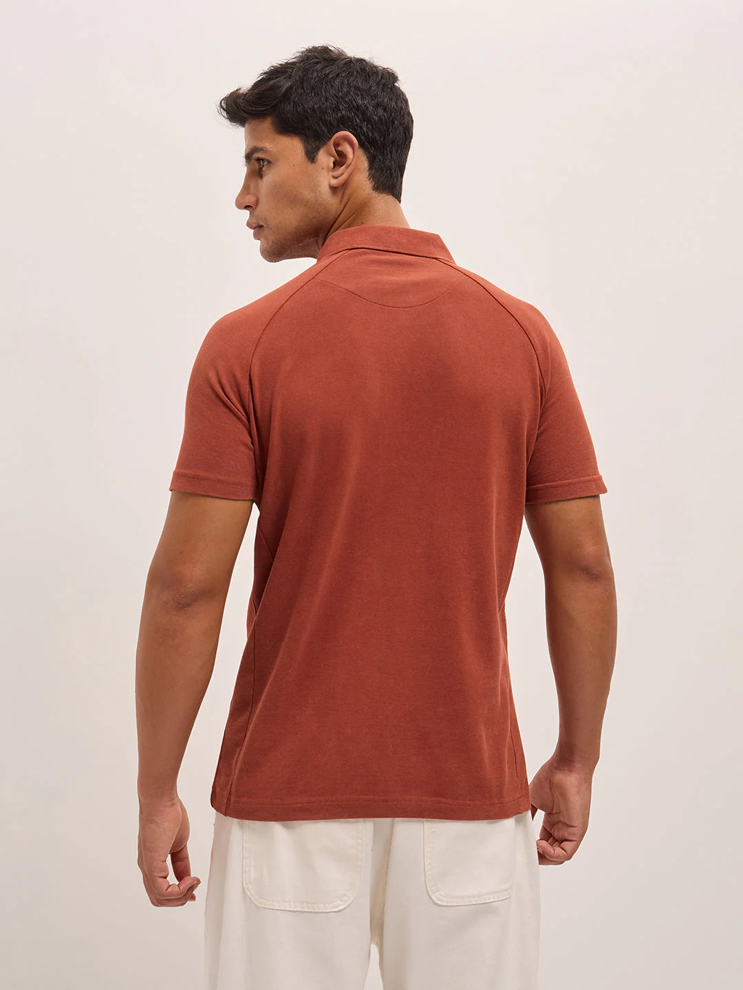 Men Rust Solid Regular Fit Polo Collar T-shirt - Image 2