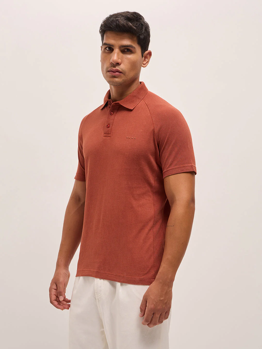 Men Rust Solid Regular Fit Polo Collar T-shirt - Image 3