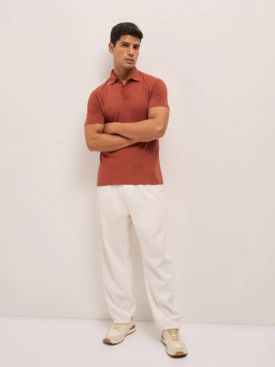 Men Rust Solid Regular Fit Polo Collar T-shirt - Image 4