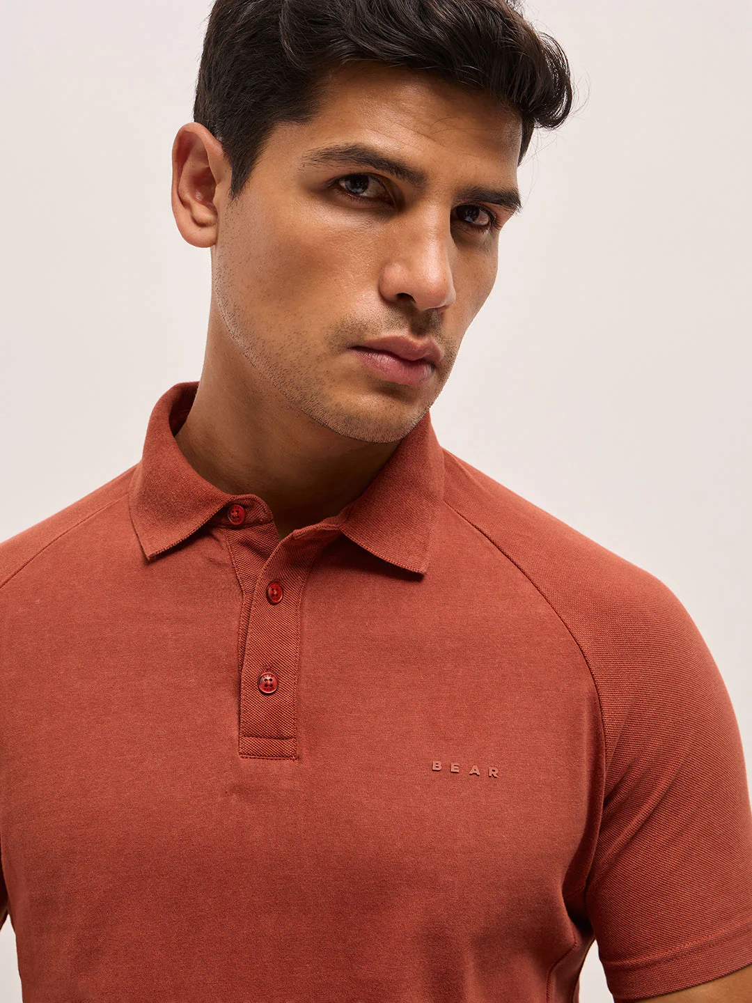 Men Rust Solid Regular Fit Polo Collar T-shirt - Image 5