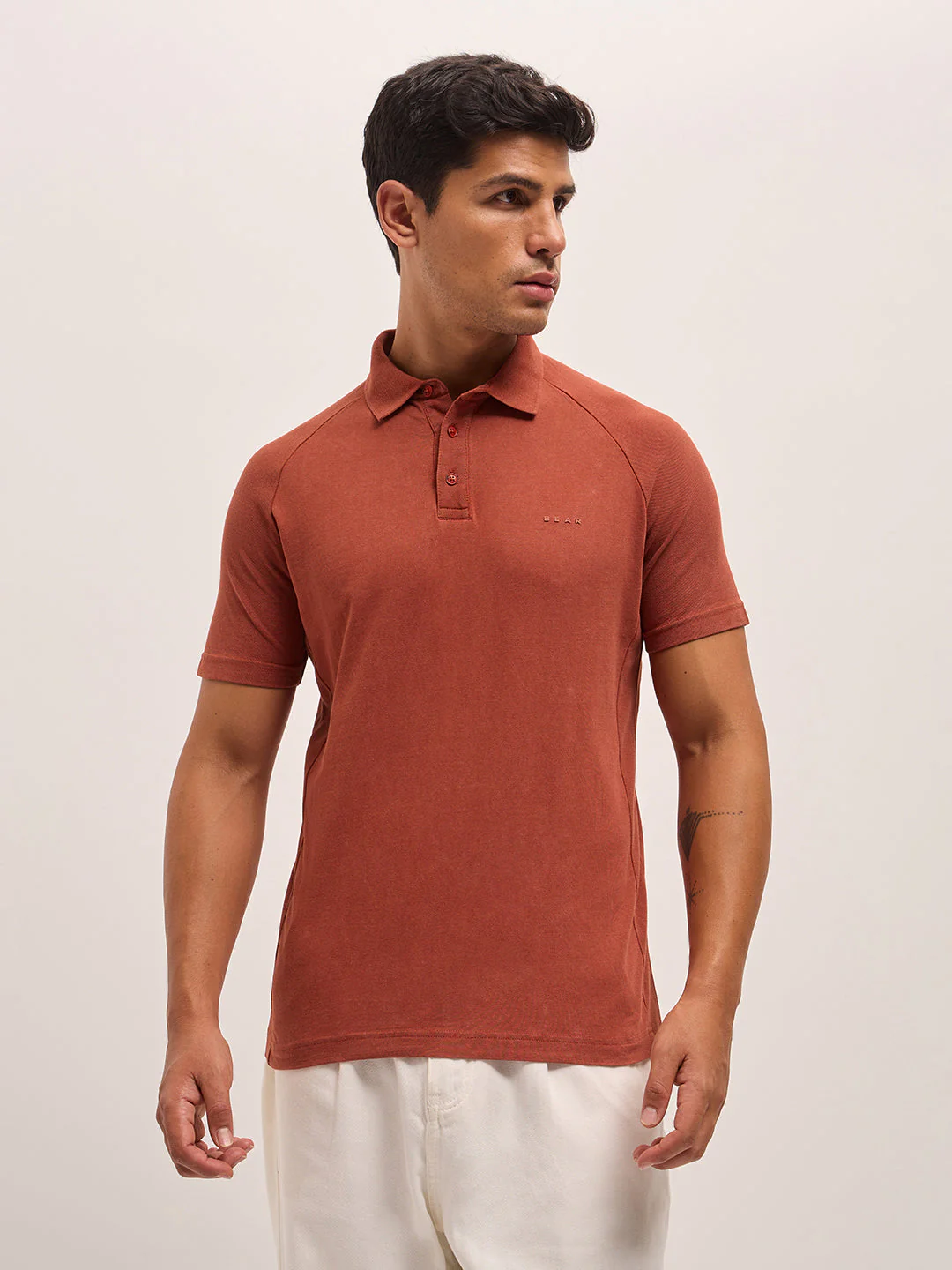 Men Rust Solid Regular Fit Polo Collar T-shirt - Image 6