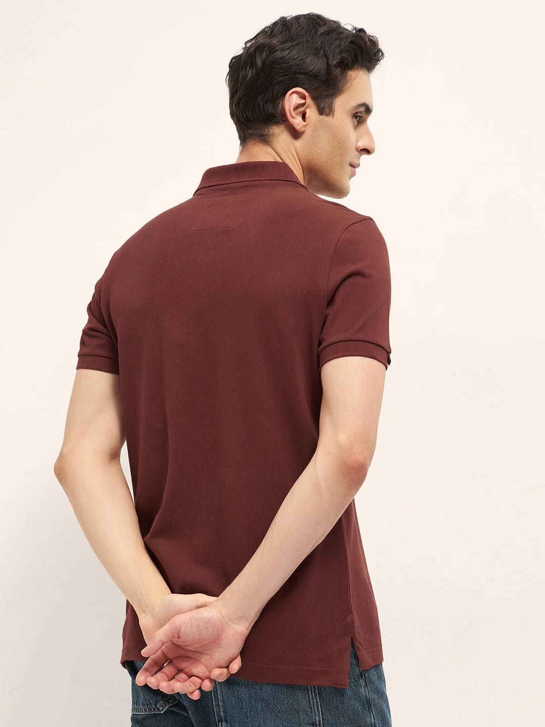 Men Rust Solid Regular Fit Polo - Image 2