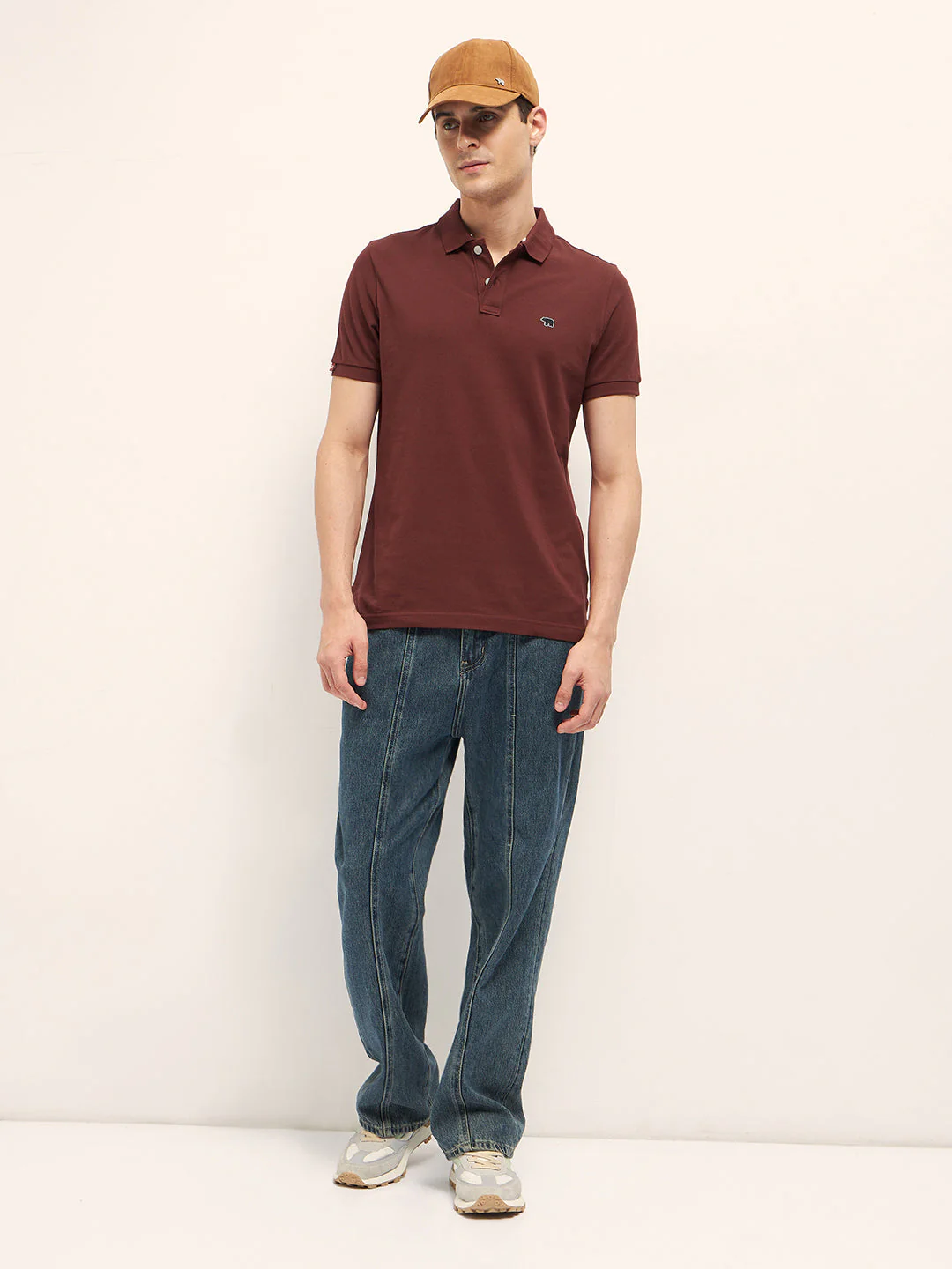 Men Rust Solid Regular Fit Polo - Image 4