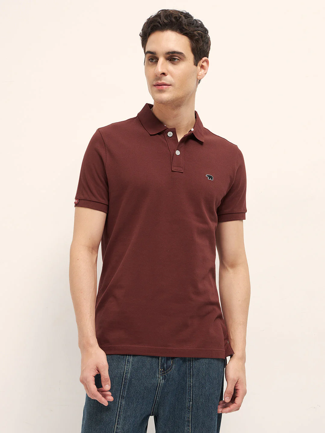 Men Rust Solid Regular Fit Polo - Image 6