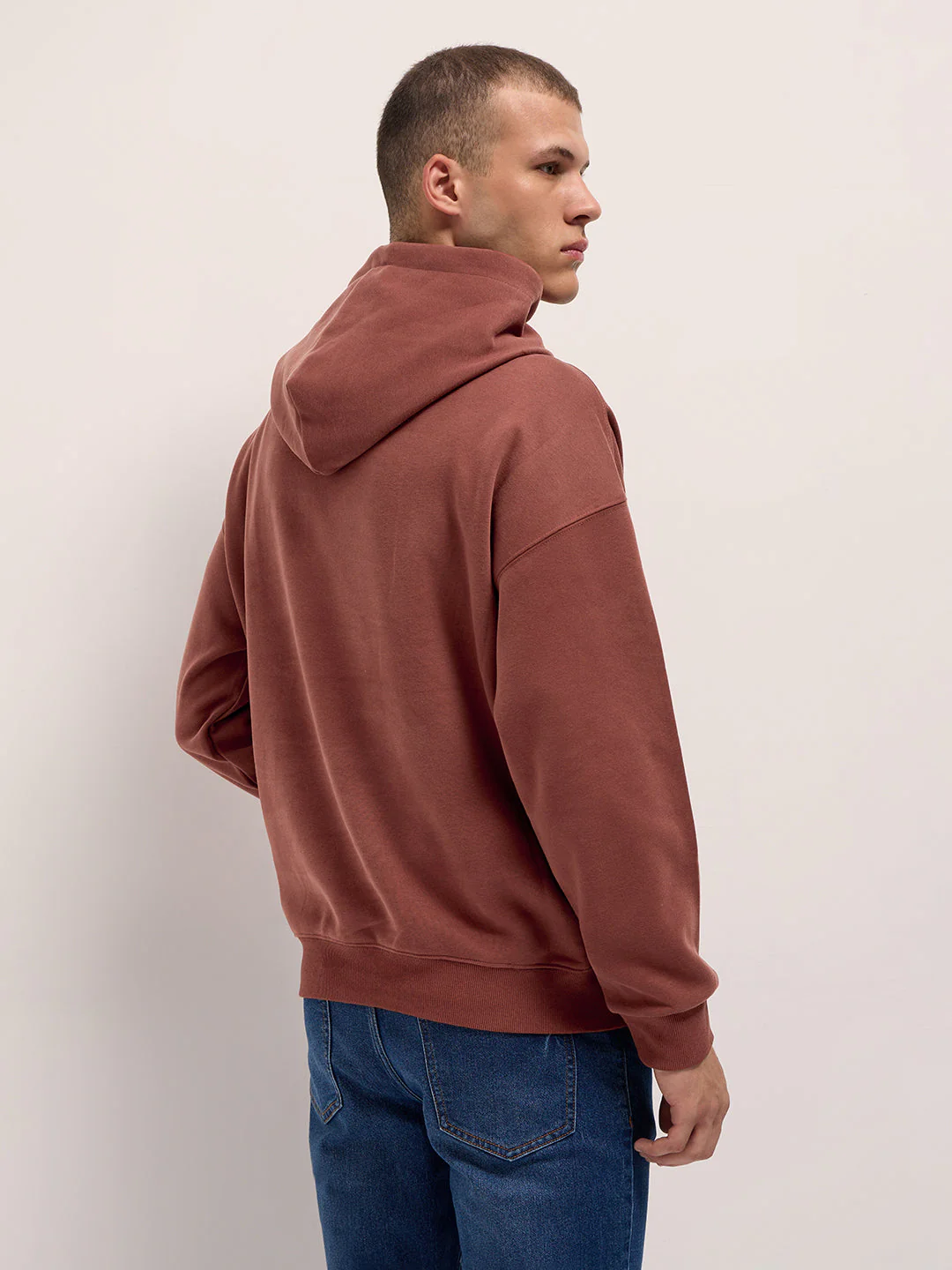 Men Rust Solid Relax Fit Hoodie - Image 2