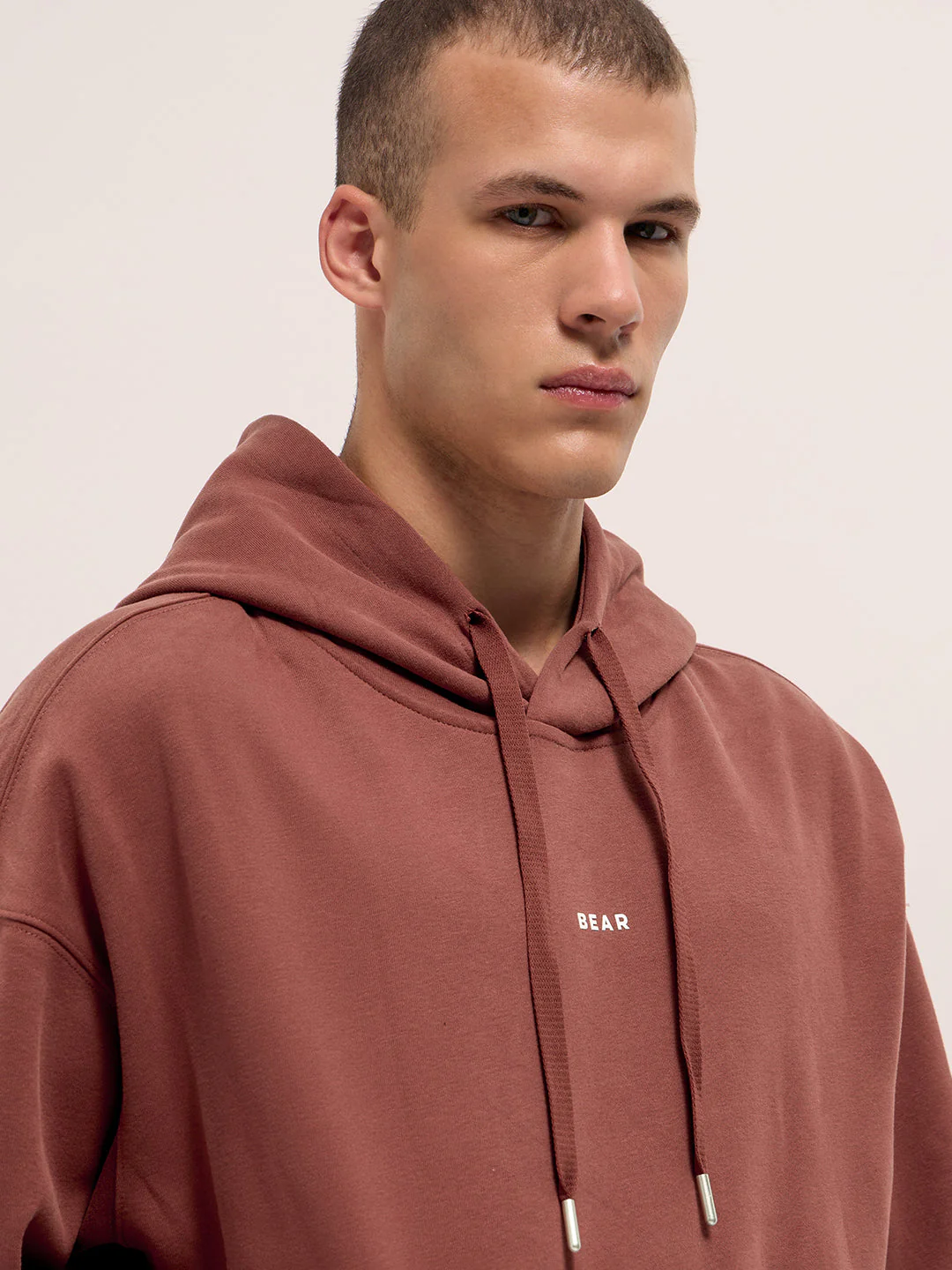 Men Rust Solid Relax Fit Hoodie - Image 5