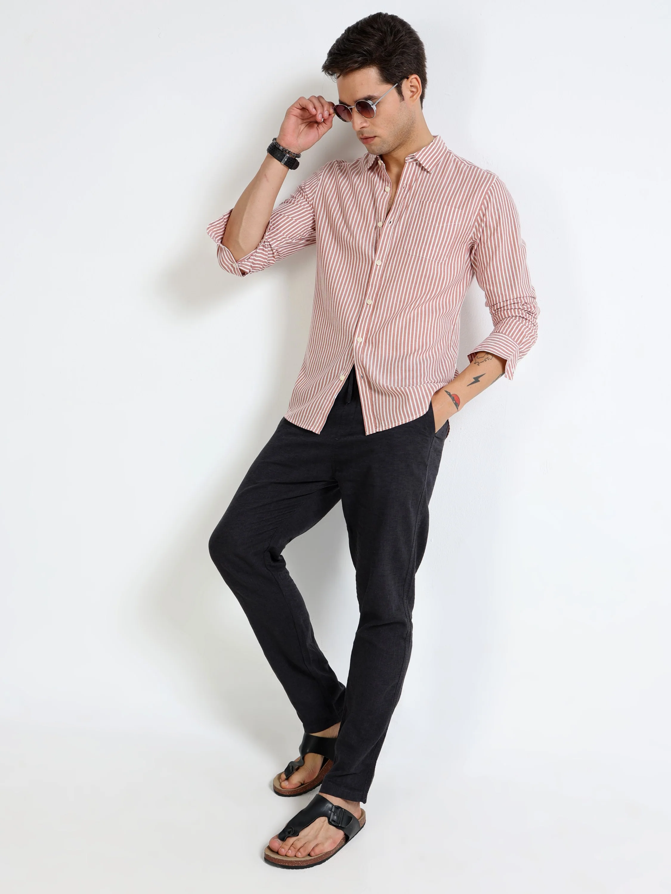 Men Rust & White Stripe Shirt - Image 2