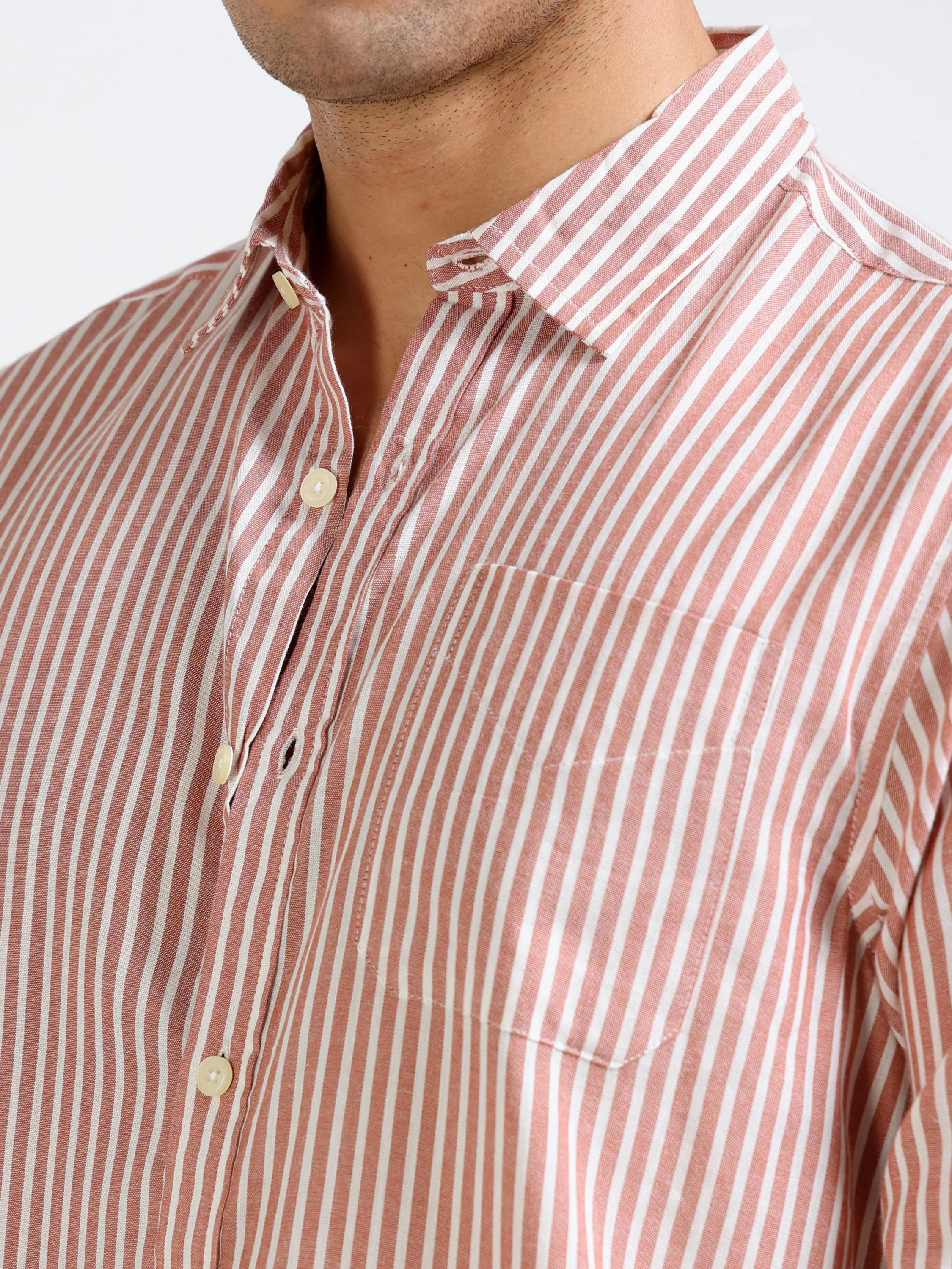 Men Rust & White Stripe Shirt - Image 3