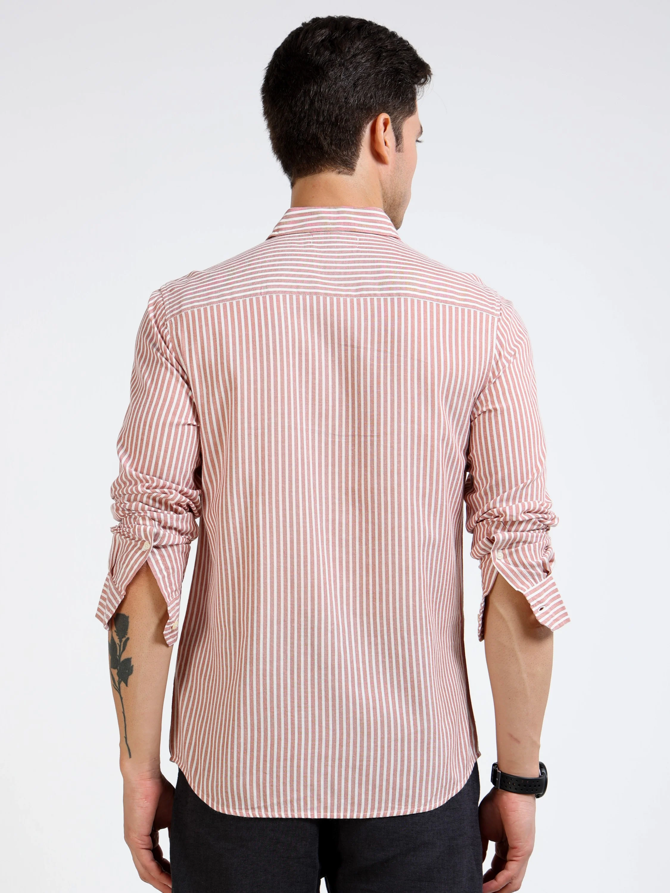 Men Rust & White Stripe Shirt - Image 4