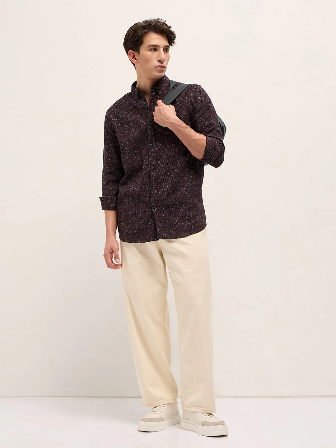 Men Rust Woven Design Cotton Blend Slim Fit Casual Shirt - Image 4