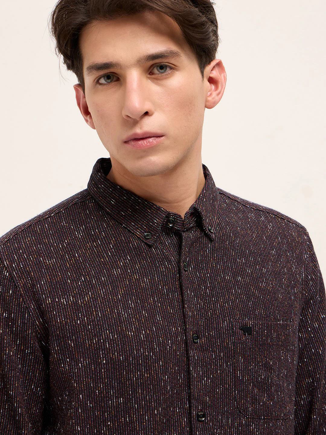 Men Rust Woven Design Cotton Blend Slim Fit Casual Shirt - Image 5