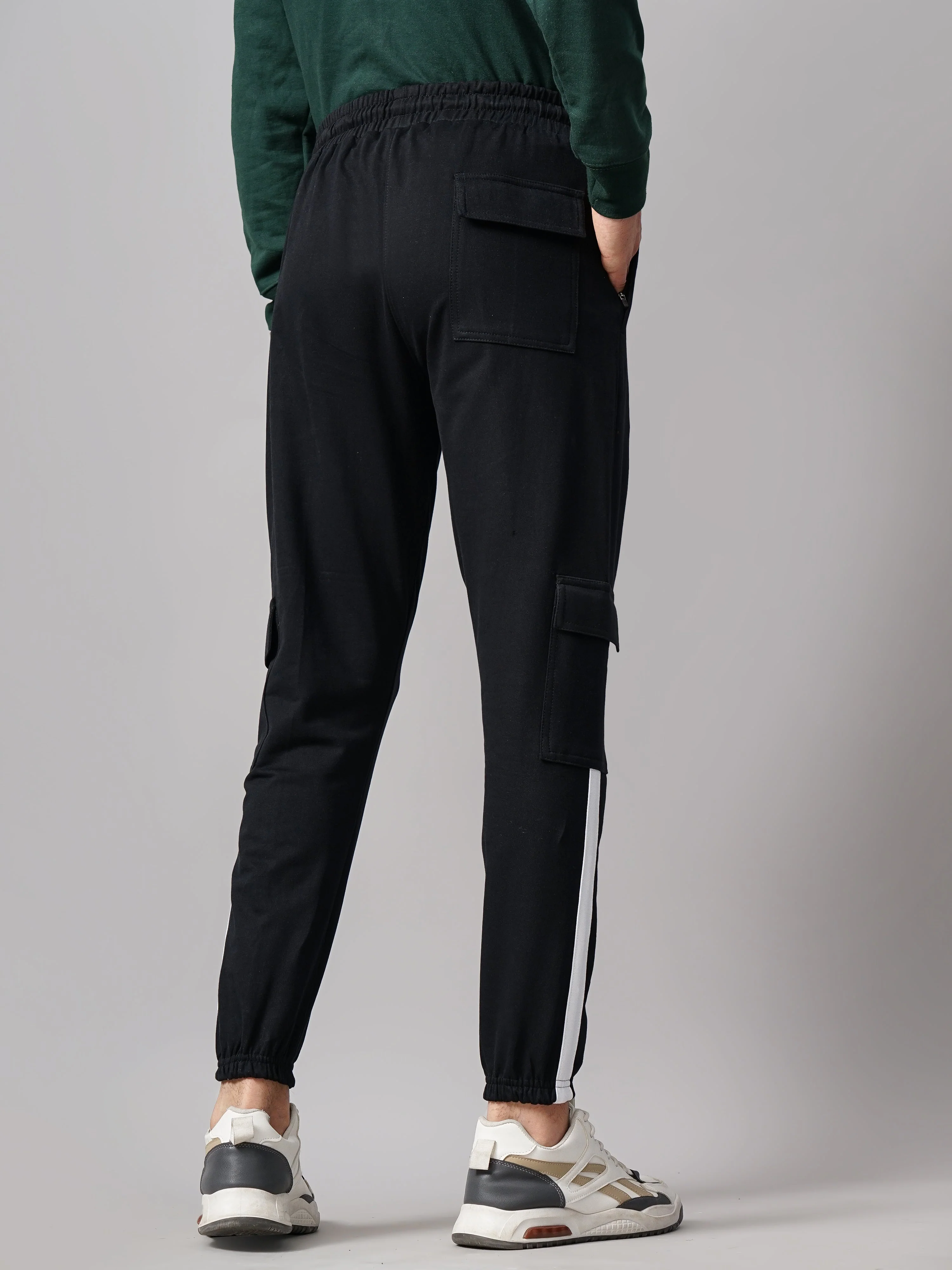 Men Sash Black Knitted Cargo Pant - Image 2