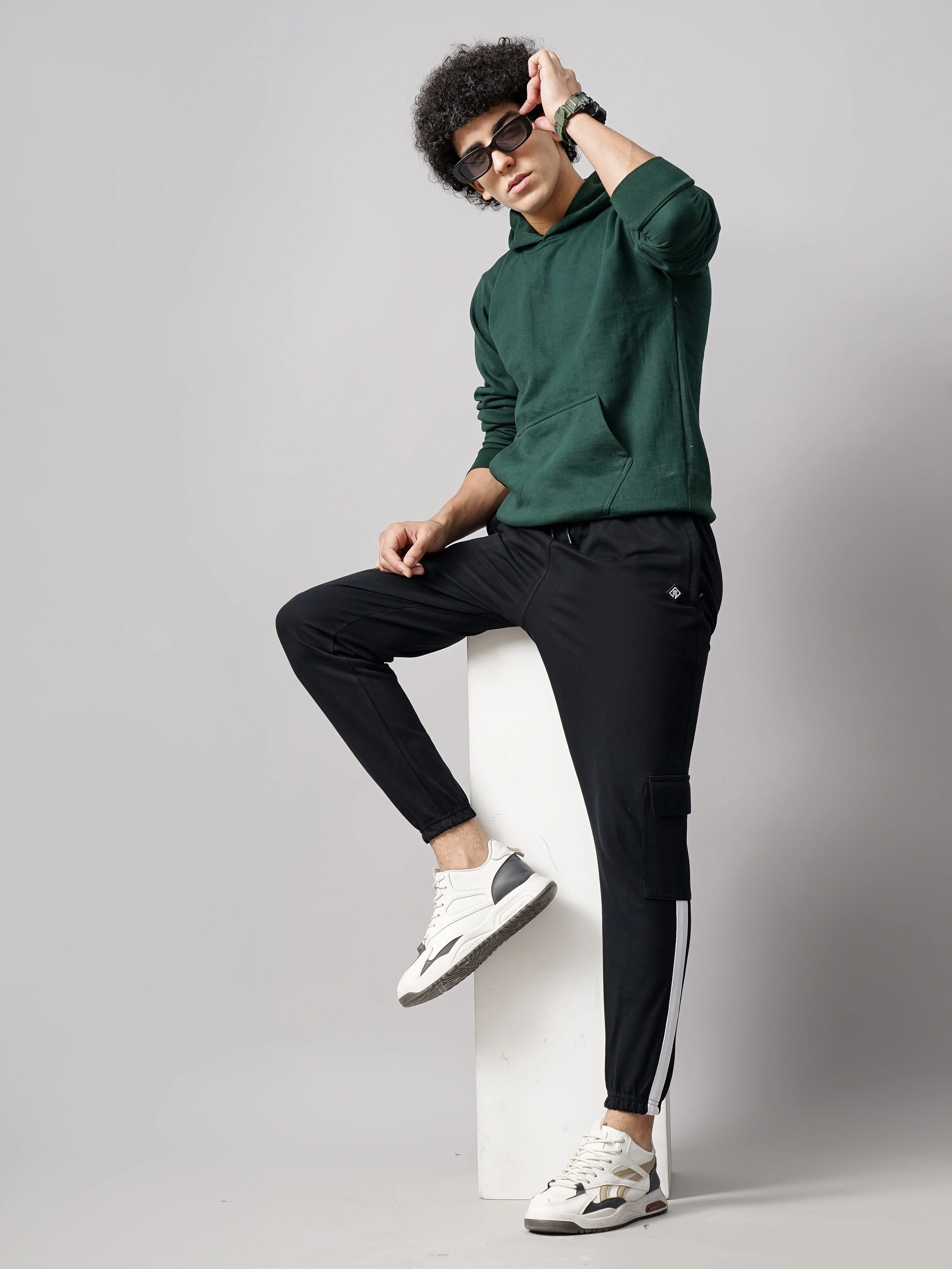 Men Sash Black Knitted Cargo Pant - Image 6