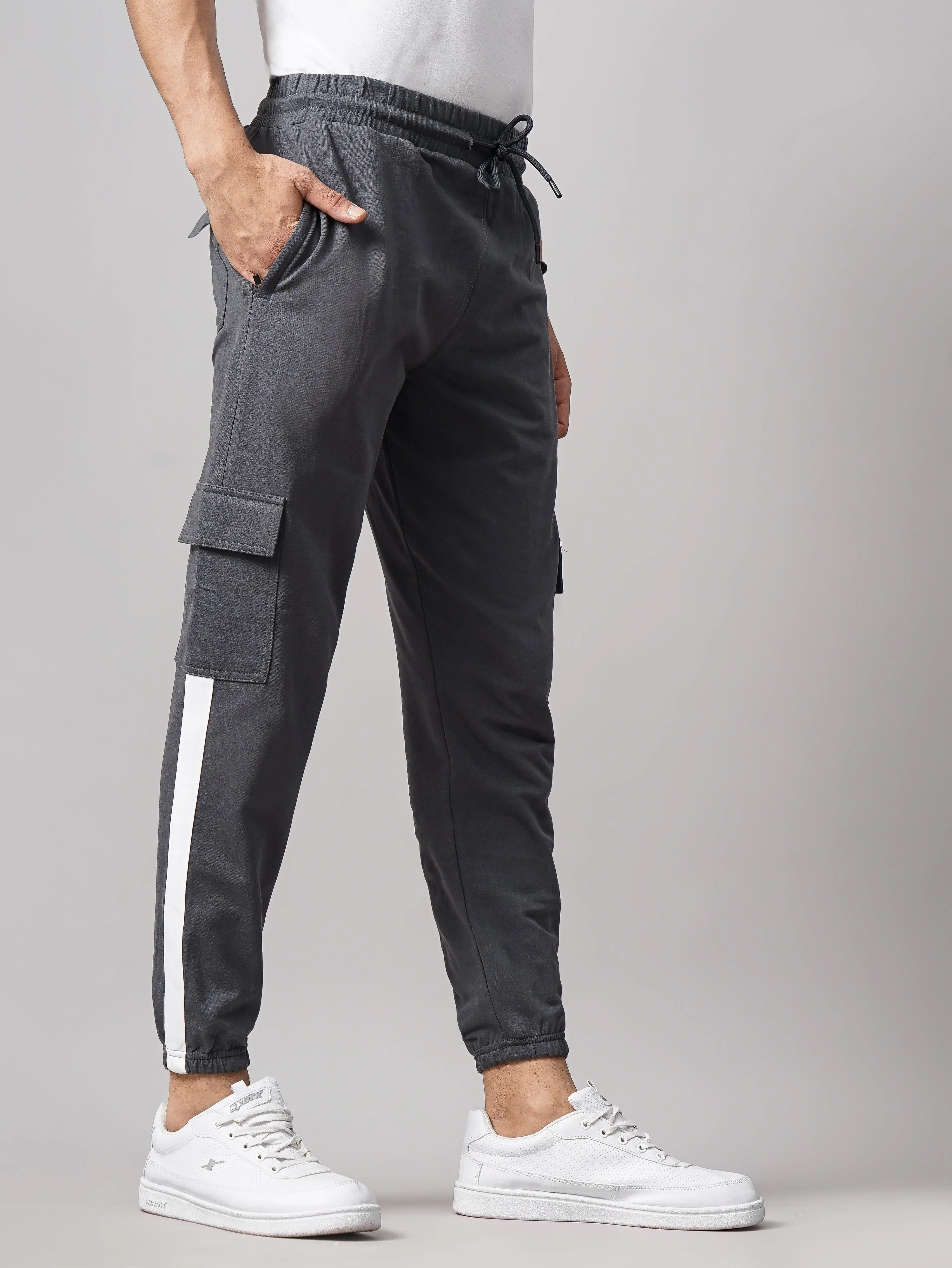 Men Sash Charcoal Knitted Cargo Pant - Image 3