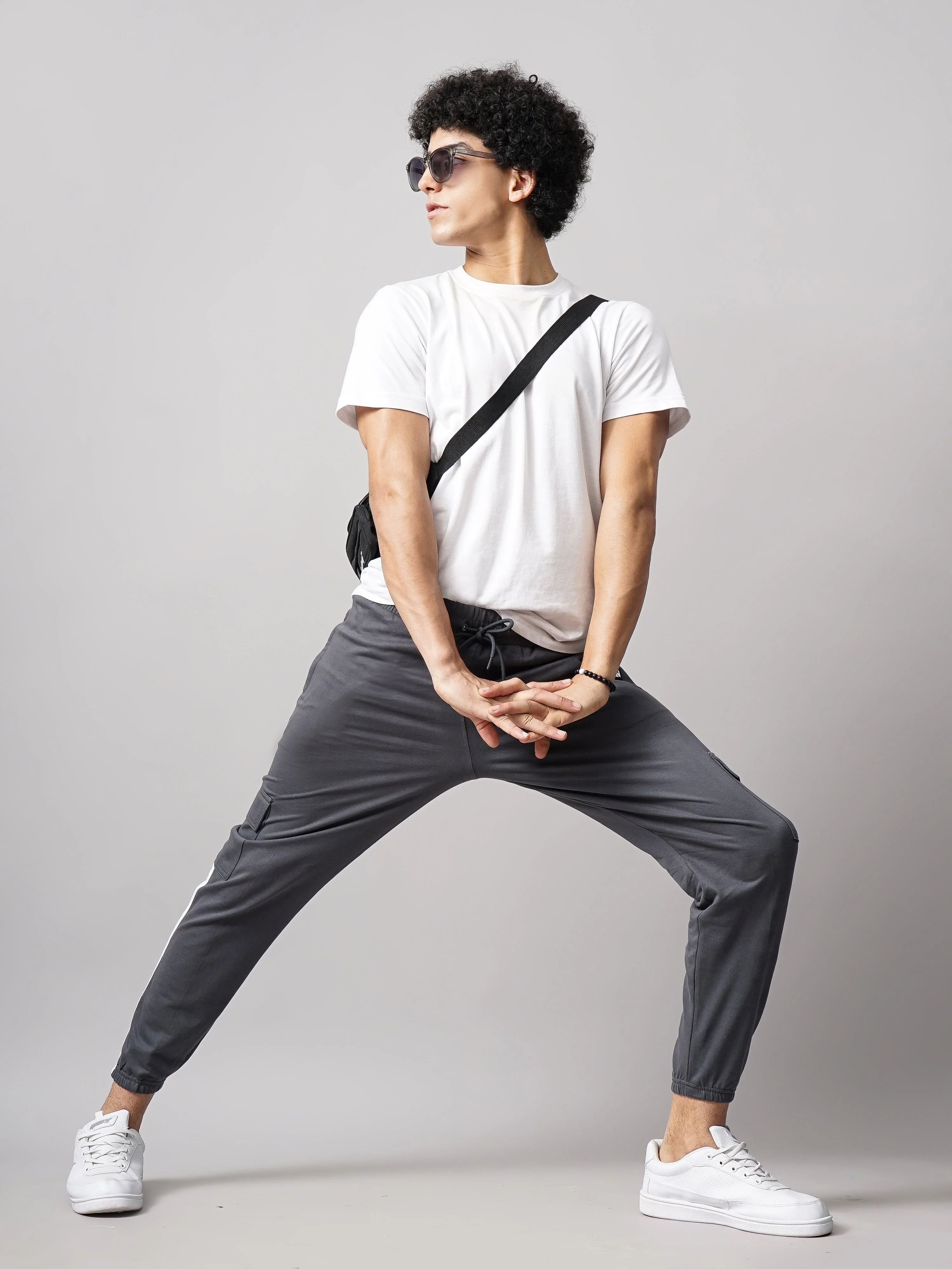 Men Sash Charcoal Knitted Cargo Pant - Image 5