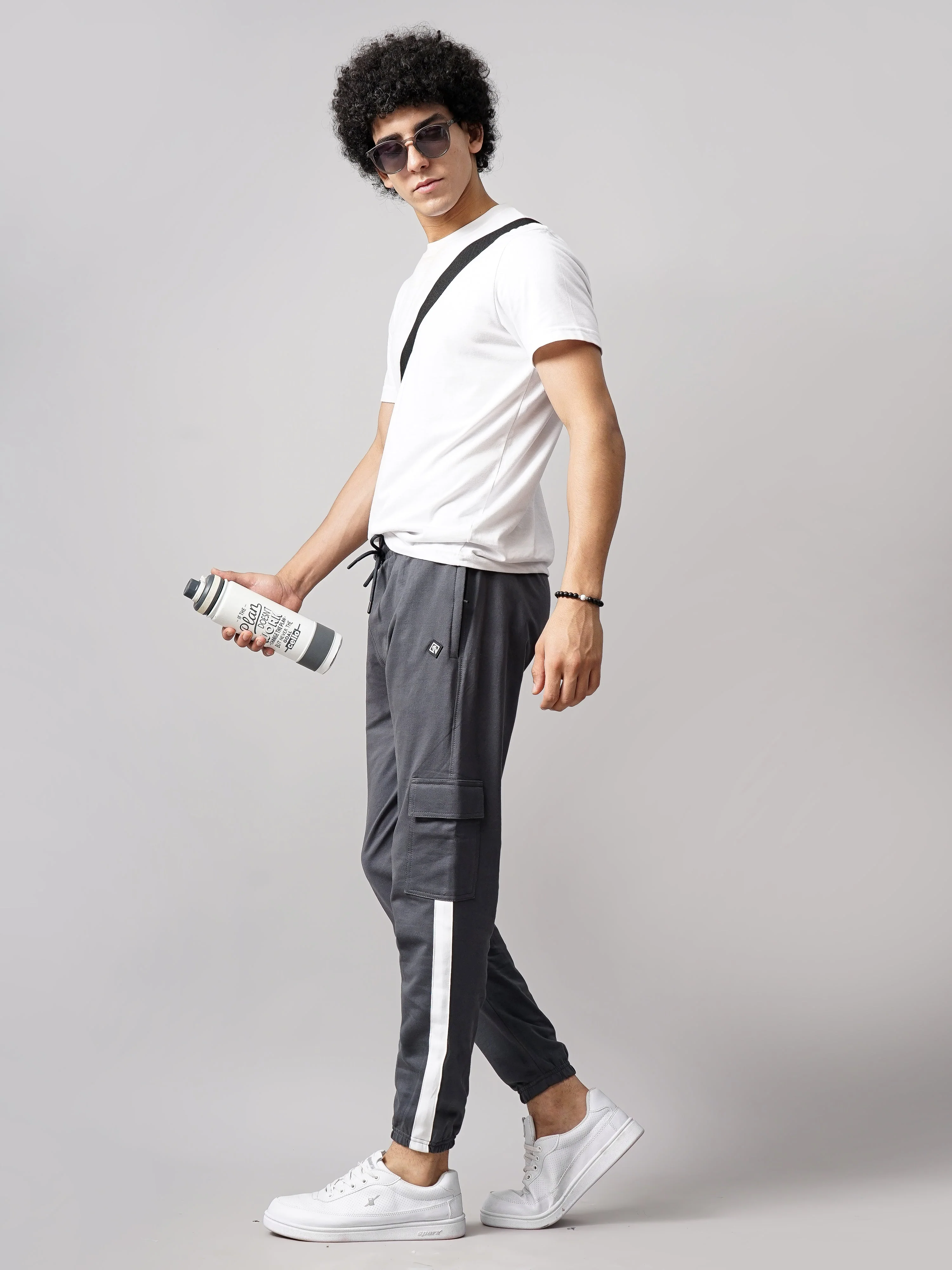 Men Sash Charcoal Knitted Cargo Pant - Image 6