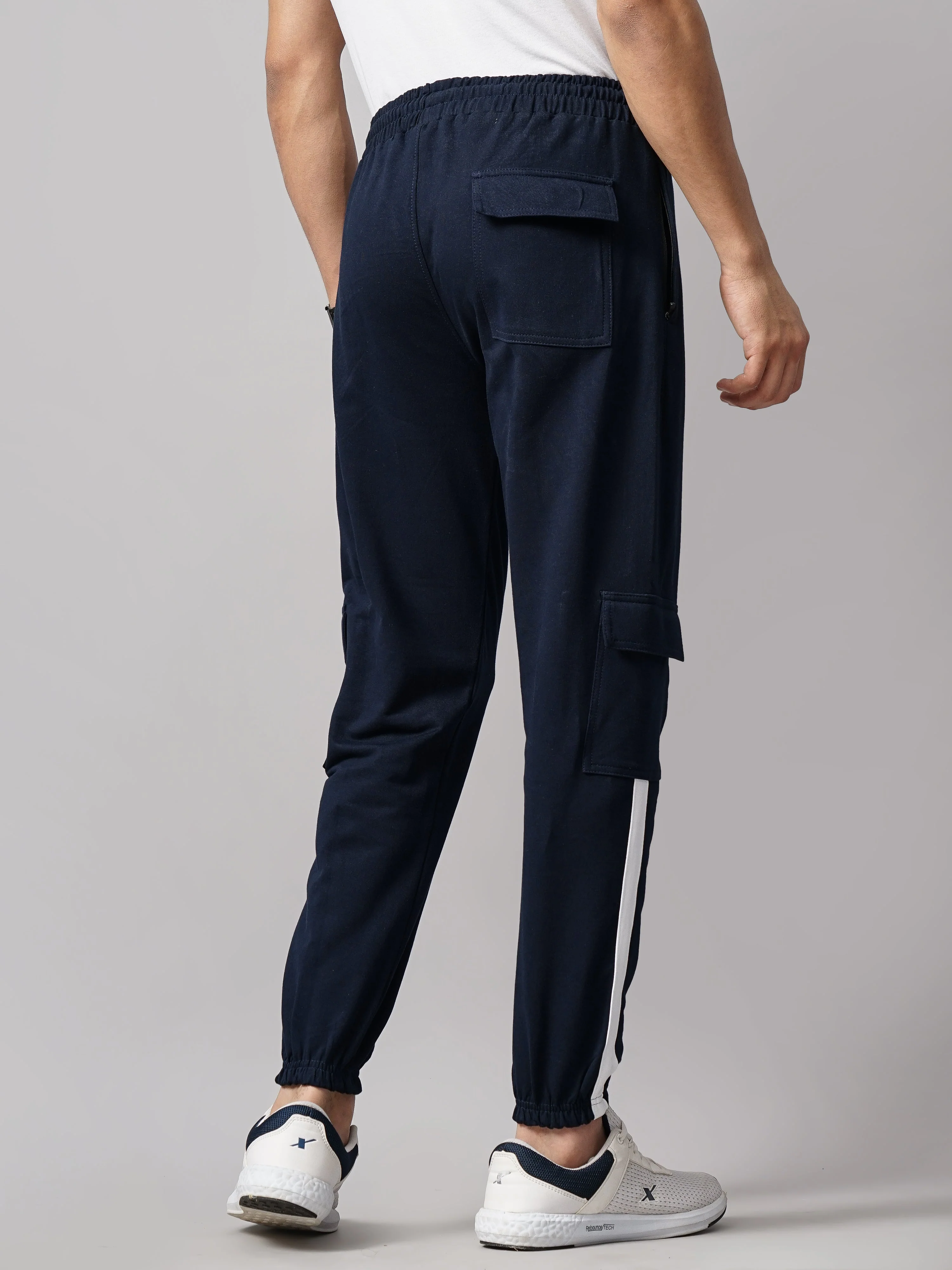Men Sash Navy Knitted Cargo Pant - Image 3