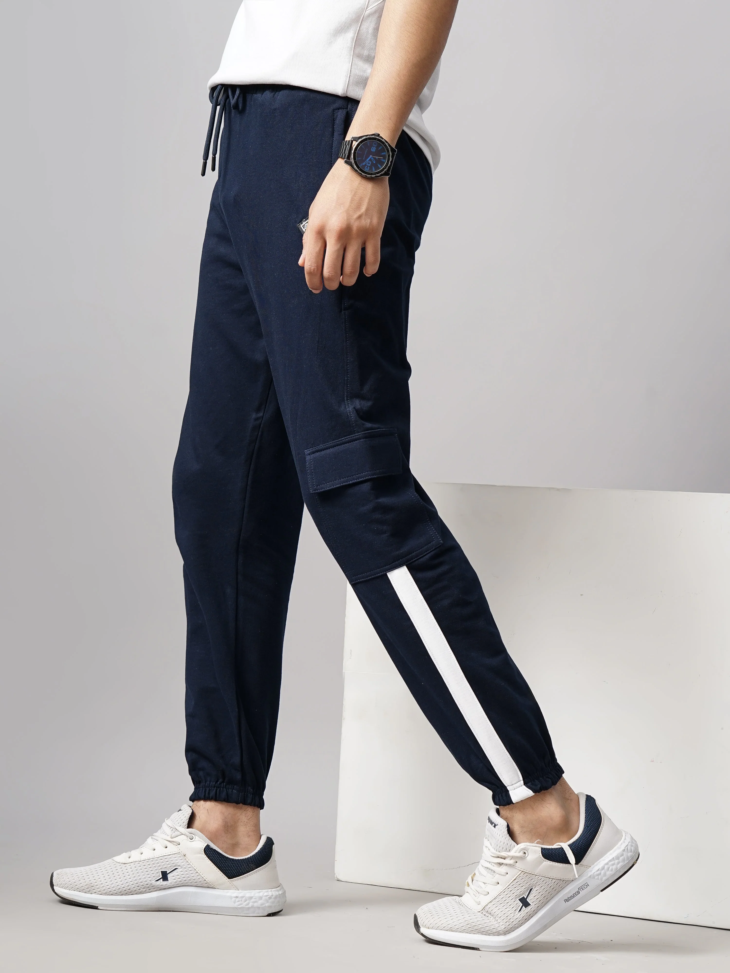 Men Sash Navy Knitted Cargo Pant - Image 4