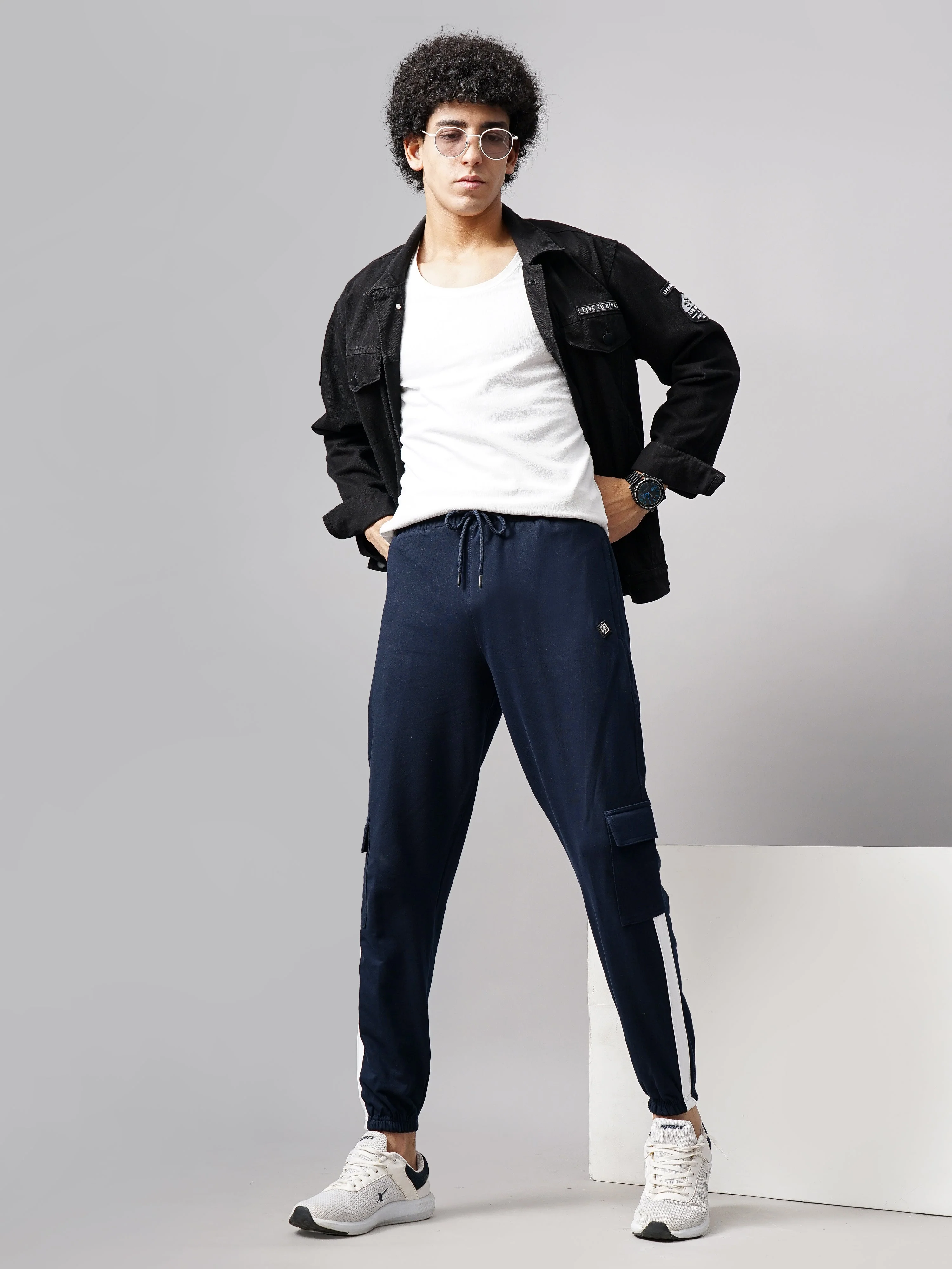 Men Sash Navy Knitted Cargo Pant - Image 6