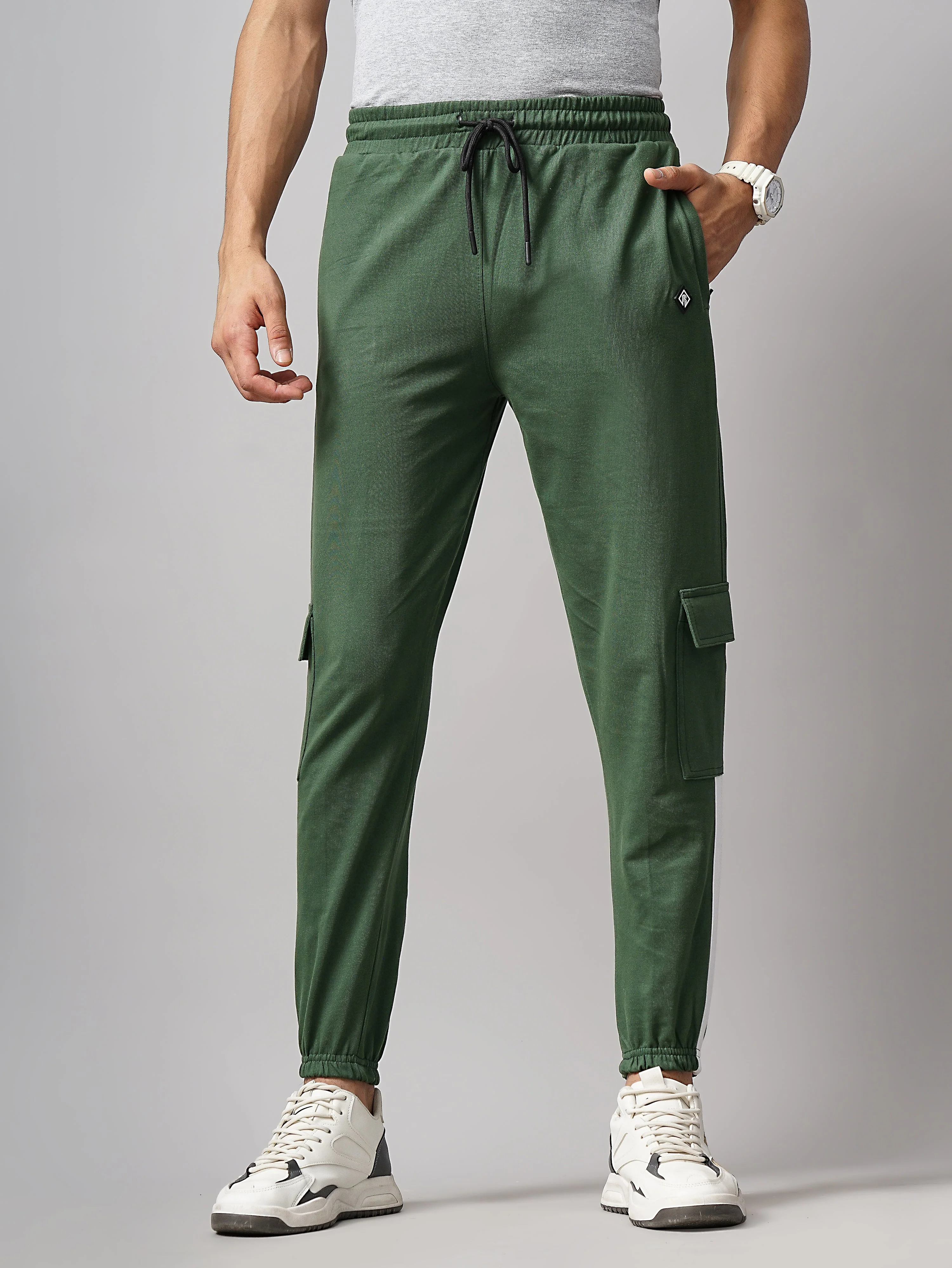 Men Sash Olive Knitted Cargo Pant - Image 4