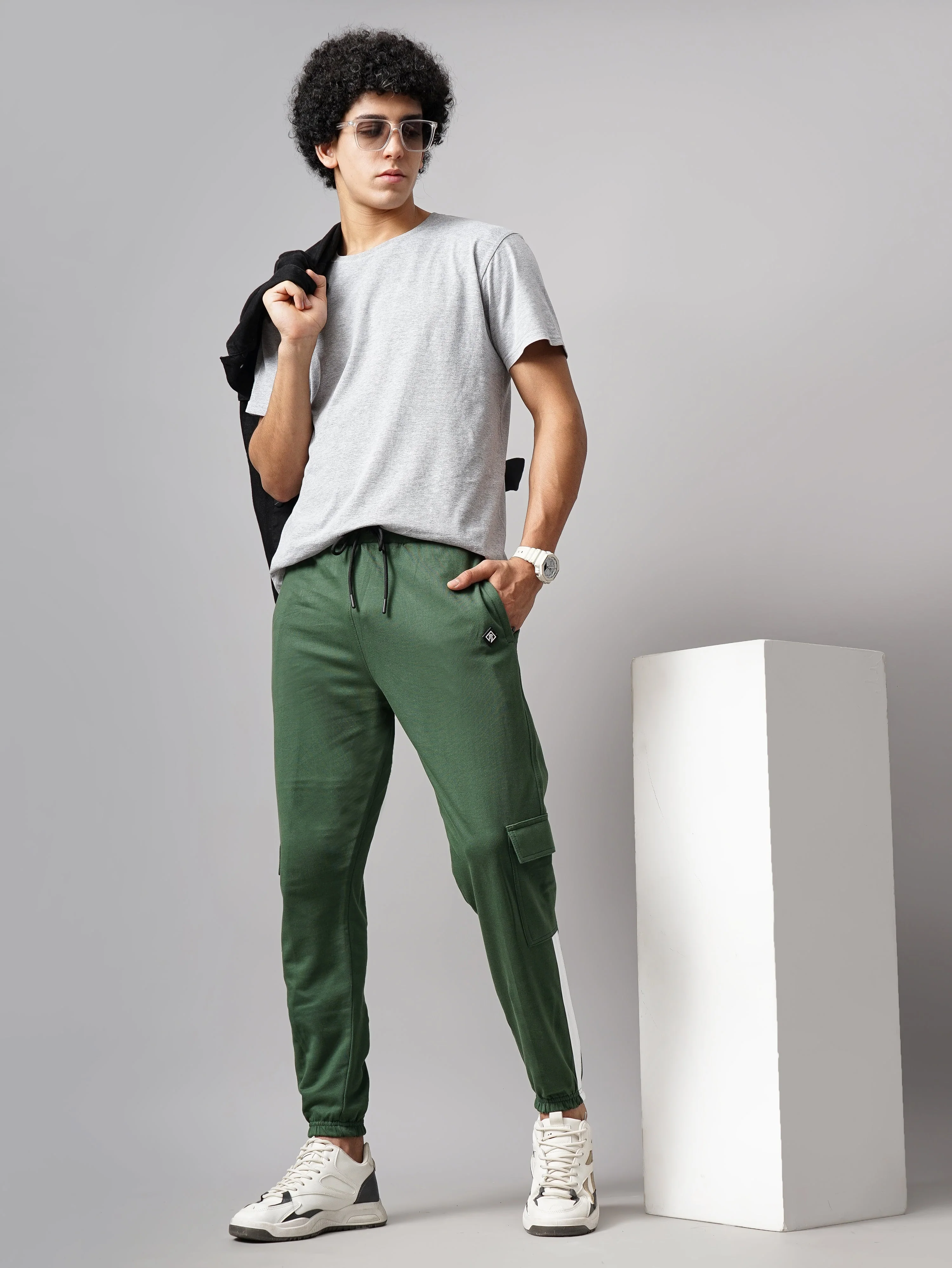 Men Sash Olive Knitted Cargo Pant - Image 6