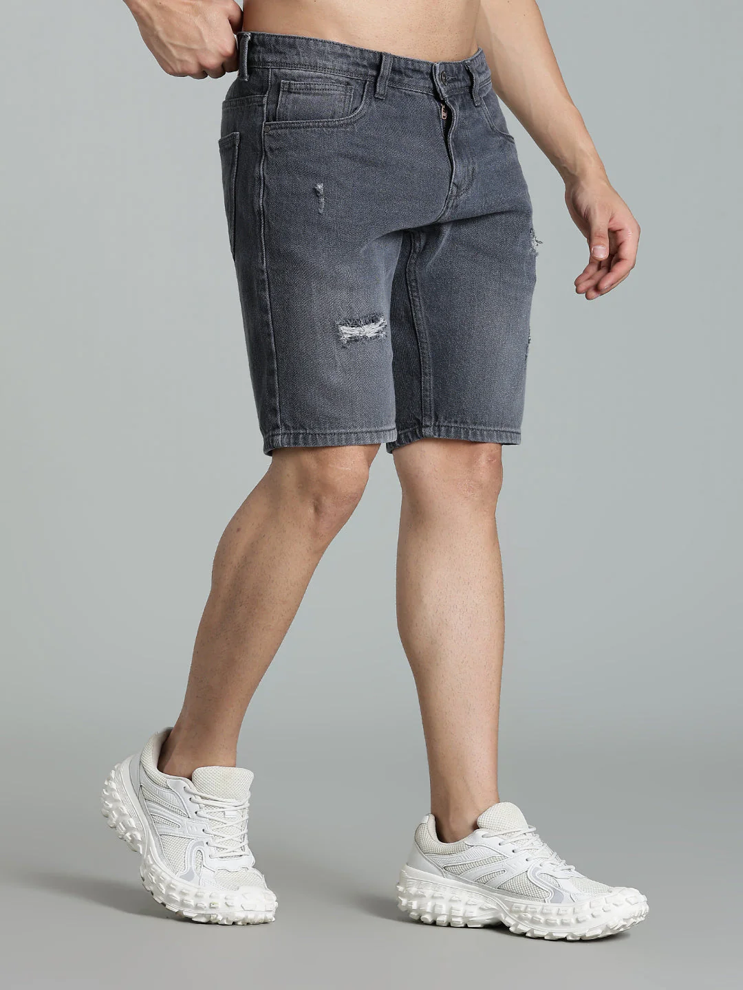 Men Scuff Dark Grey Denim Shorts - Image 3