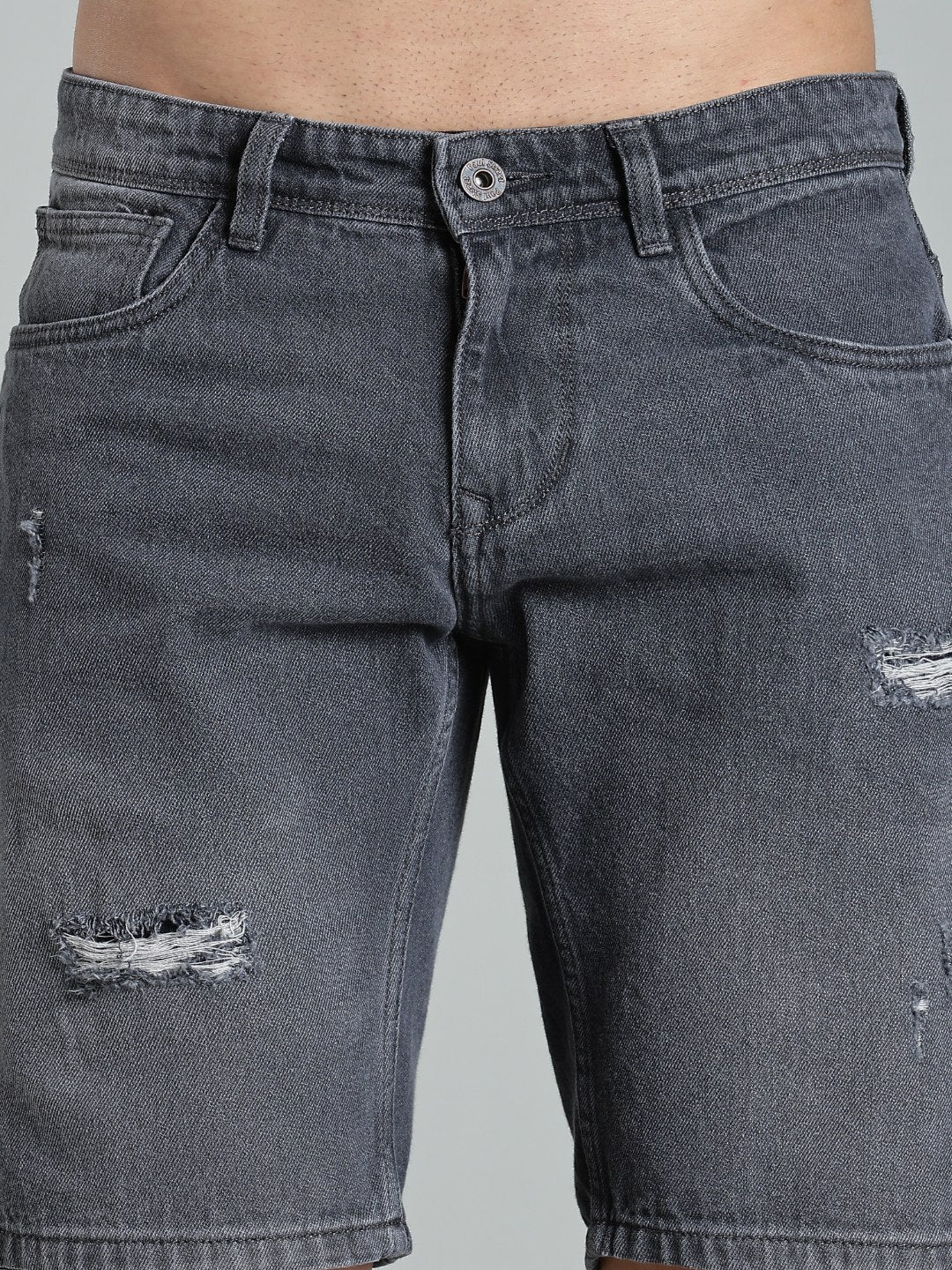 Men Scuff Dark Grey Denim Shorts - Image 4