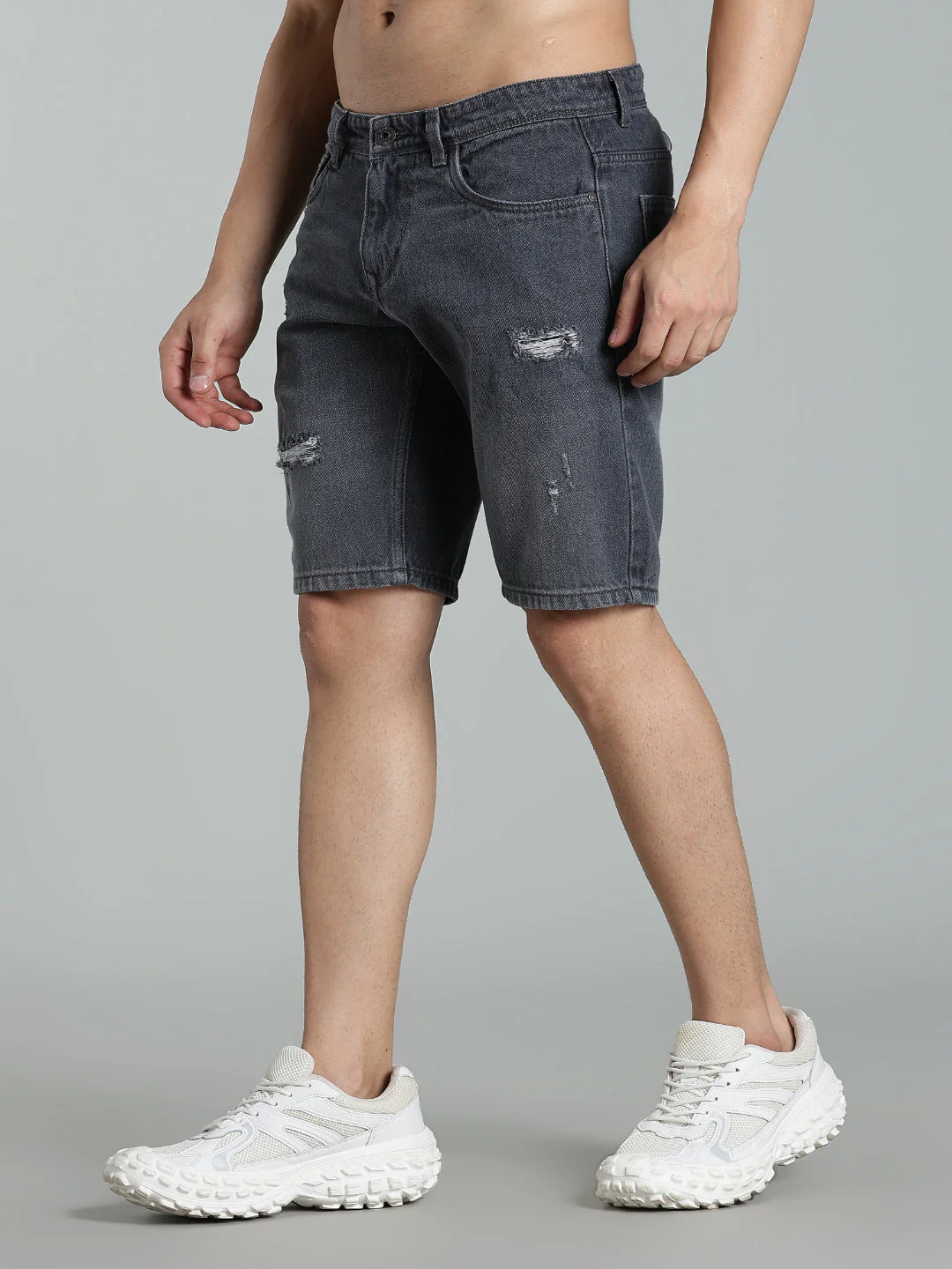 Men Scuff Dark Grey Denim Shorts - Image 6