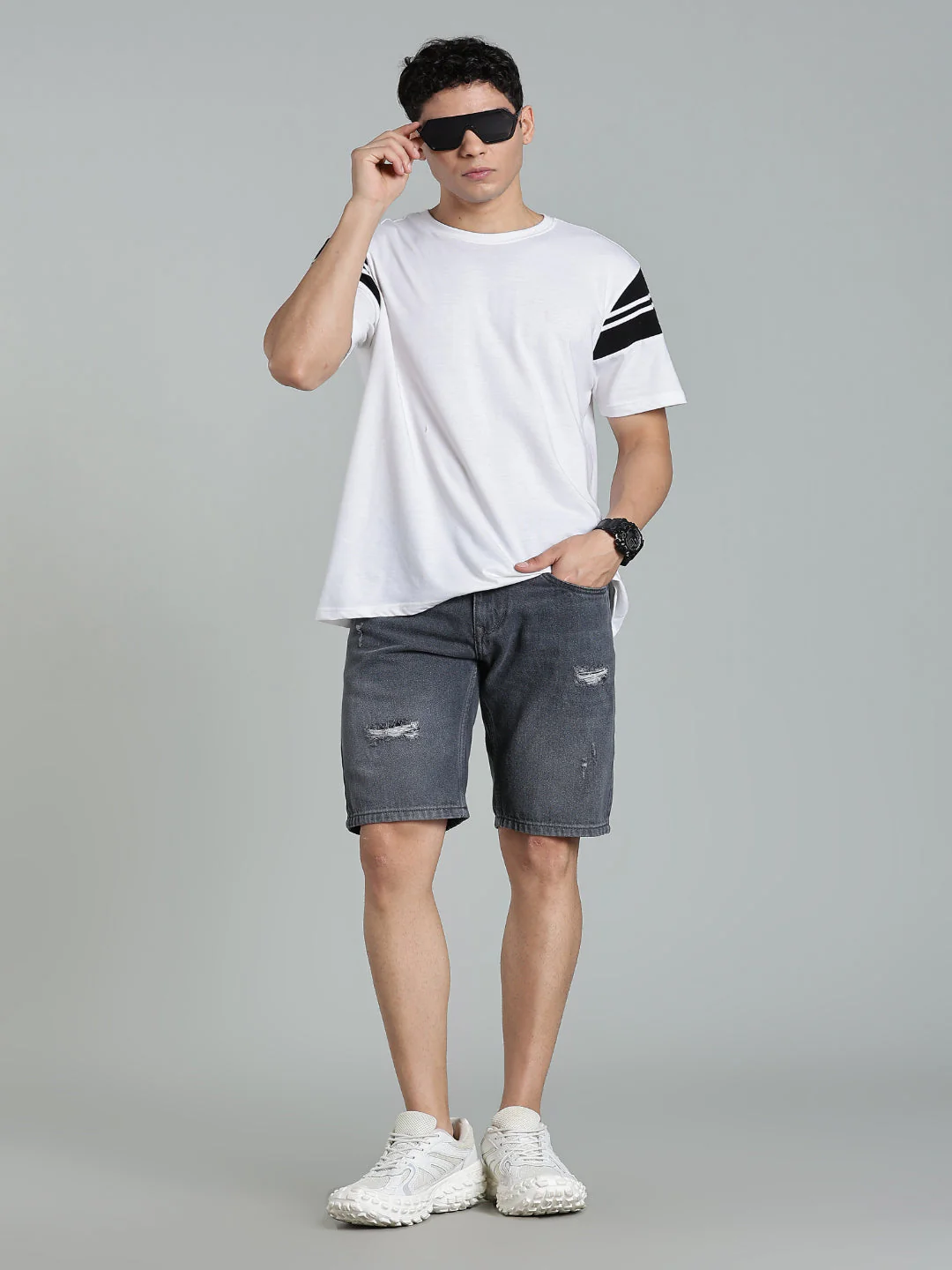 Men Scuff Dark Grey Denim Shorts - Image 7